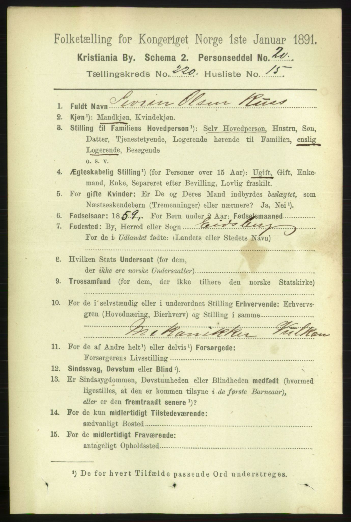 RA, 1891 census for 0301 Kristiania, 1891, p. 131418