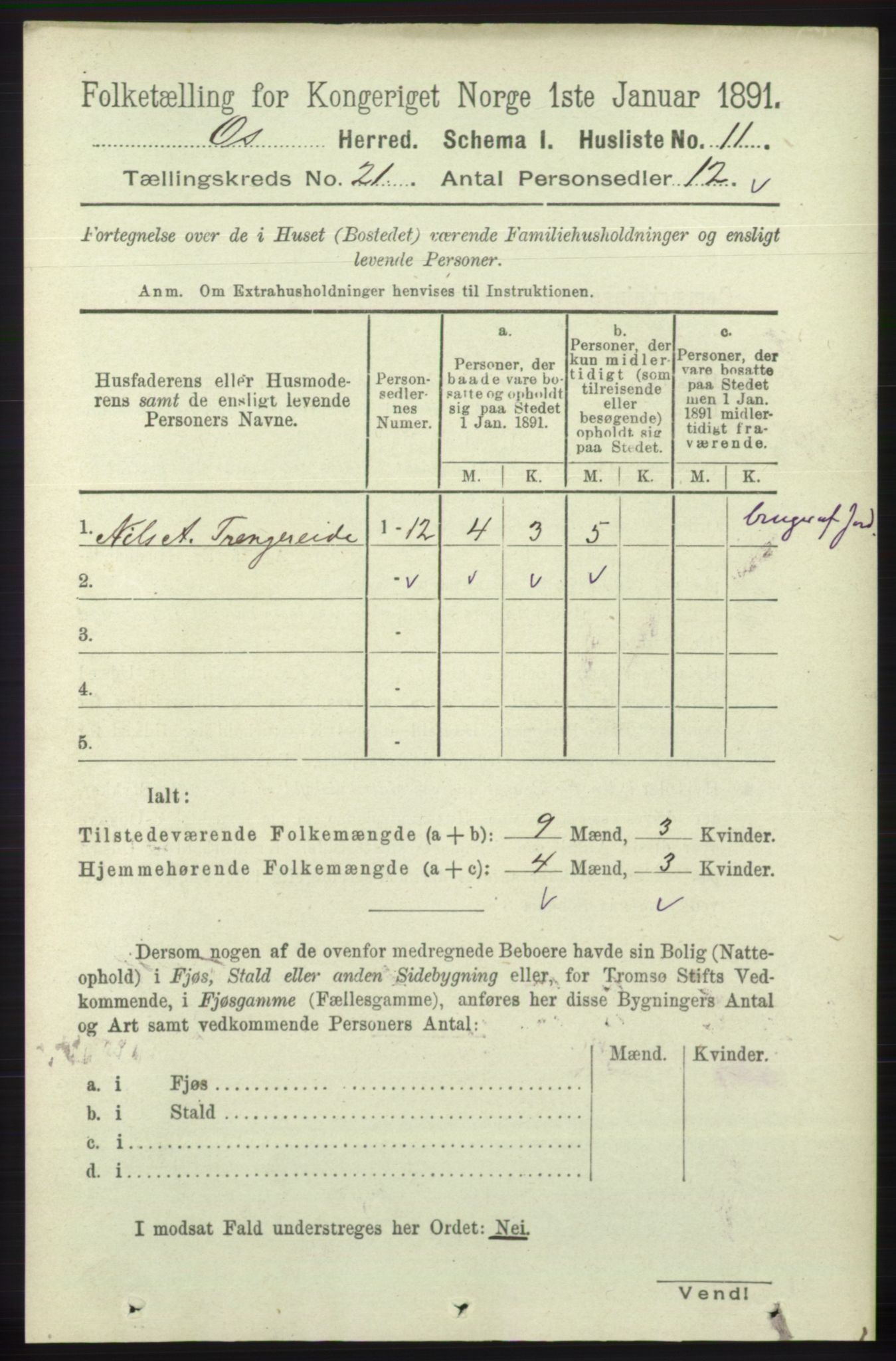 RA, 1891 census for 1243 Os, 1891, p. 4828