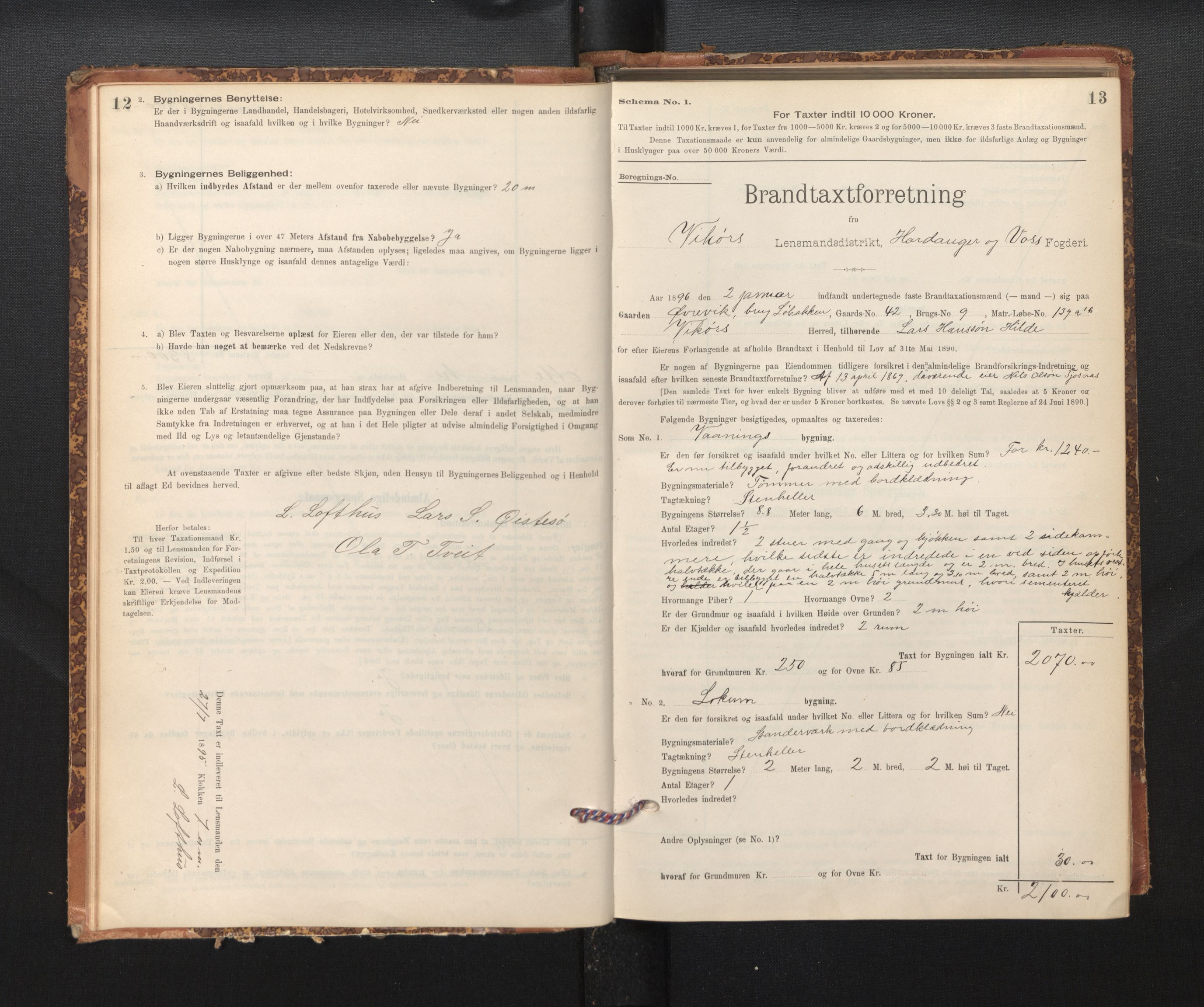 Lensmannen i Kvam, SAB/A-33201/0012/L0005: Branntakstprotokoll, skjematakst, 1894-1913, p. 12-13