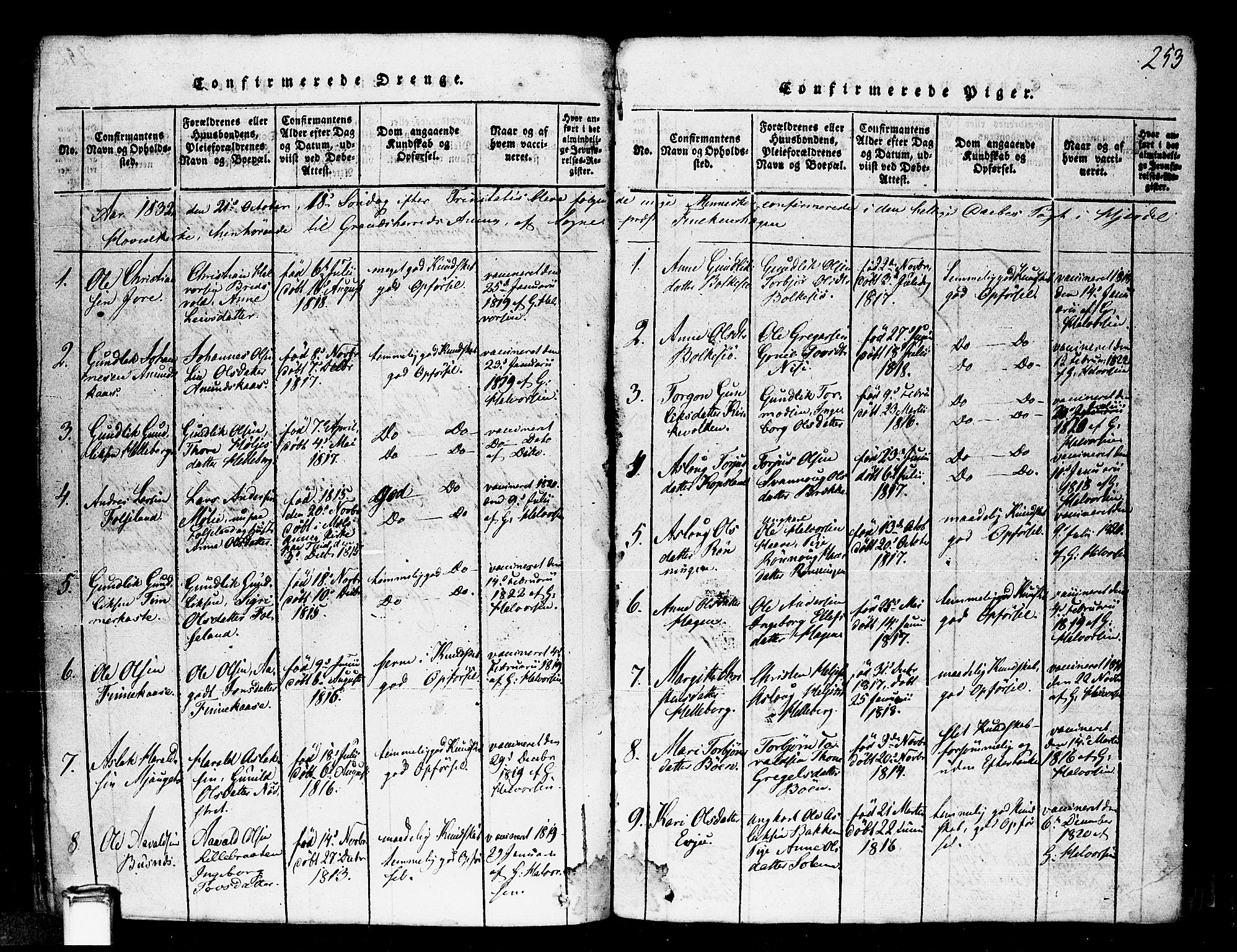 Gransherad kirkebøker, SAKO/A-267/F/Fa/L0001: Parish register (official) no. I 1, 1815-1843, p. 253