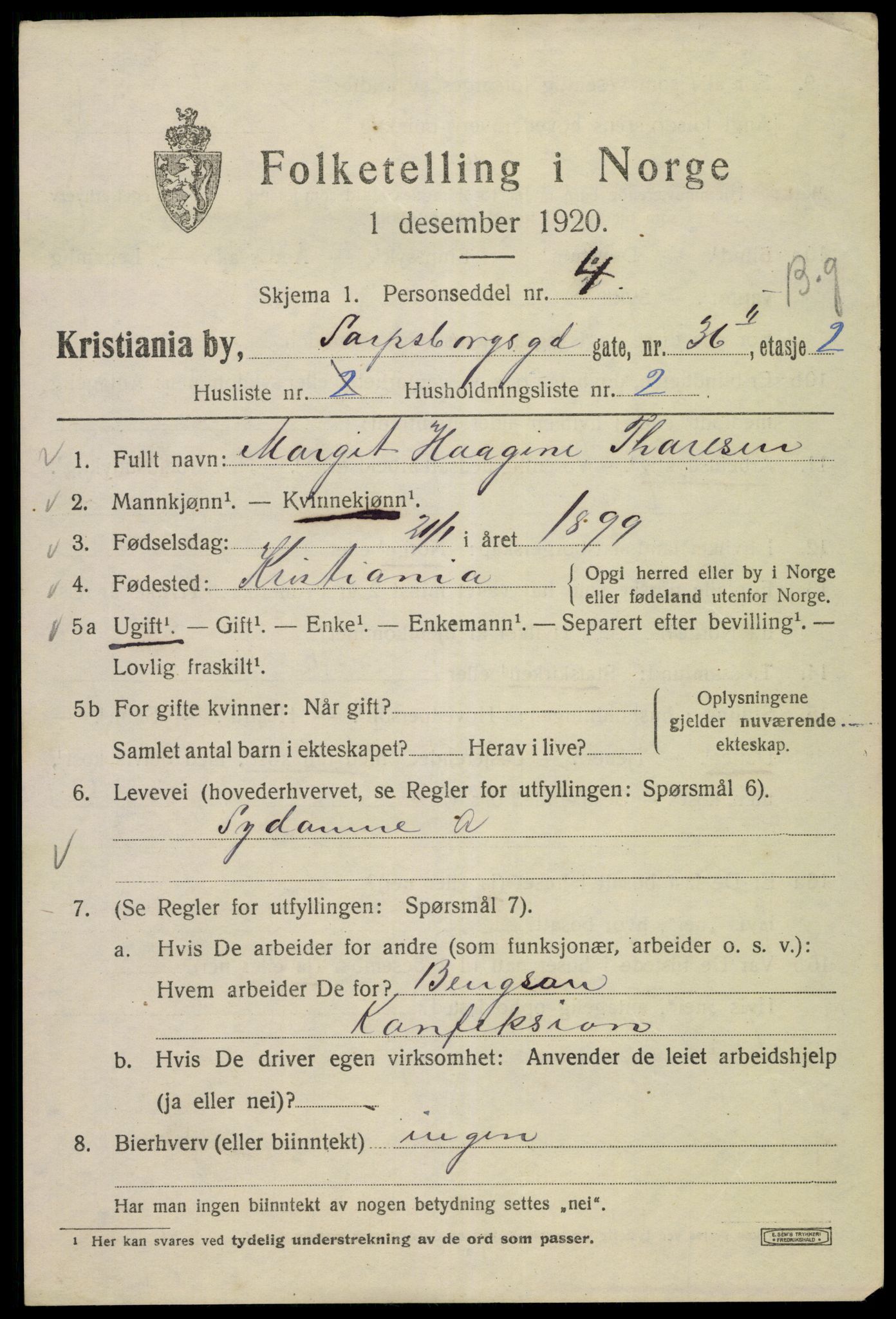 SAO, 1920 census for Kristiania, 1920, p. 486167