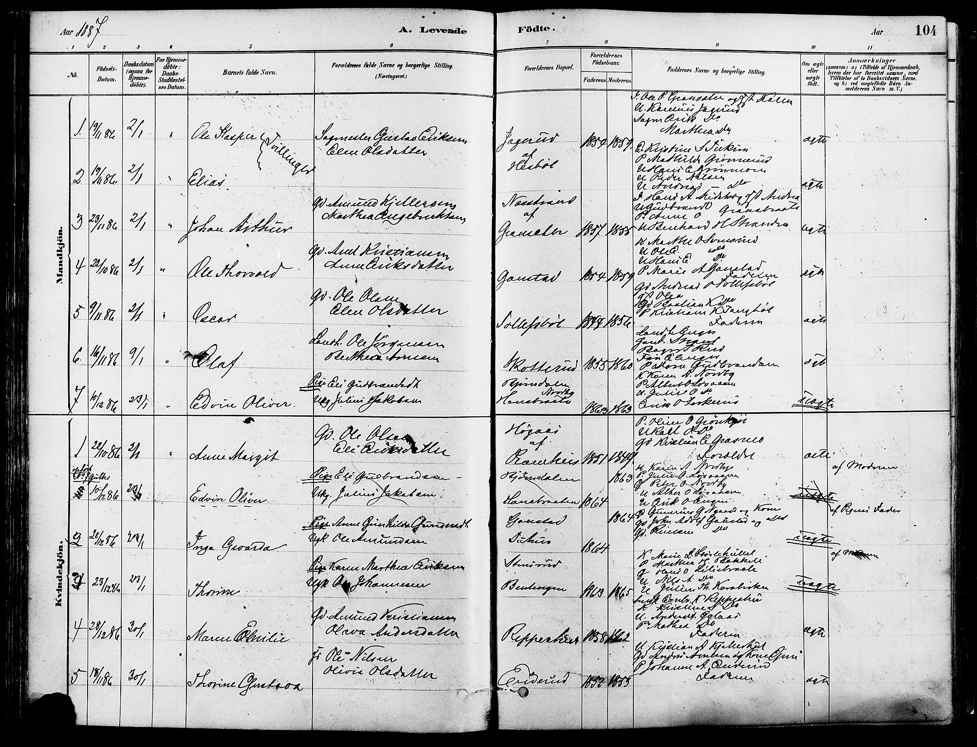 Eidskog prestekontor, AV/SAH-PREST-026/H/Ha/Haa/L0003: Parish register (official) no. 3, 1879-1892, p. 104