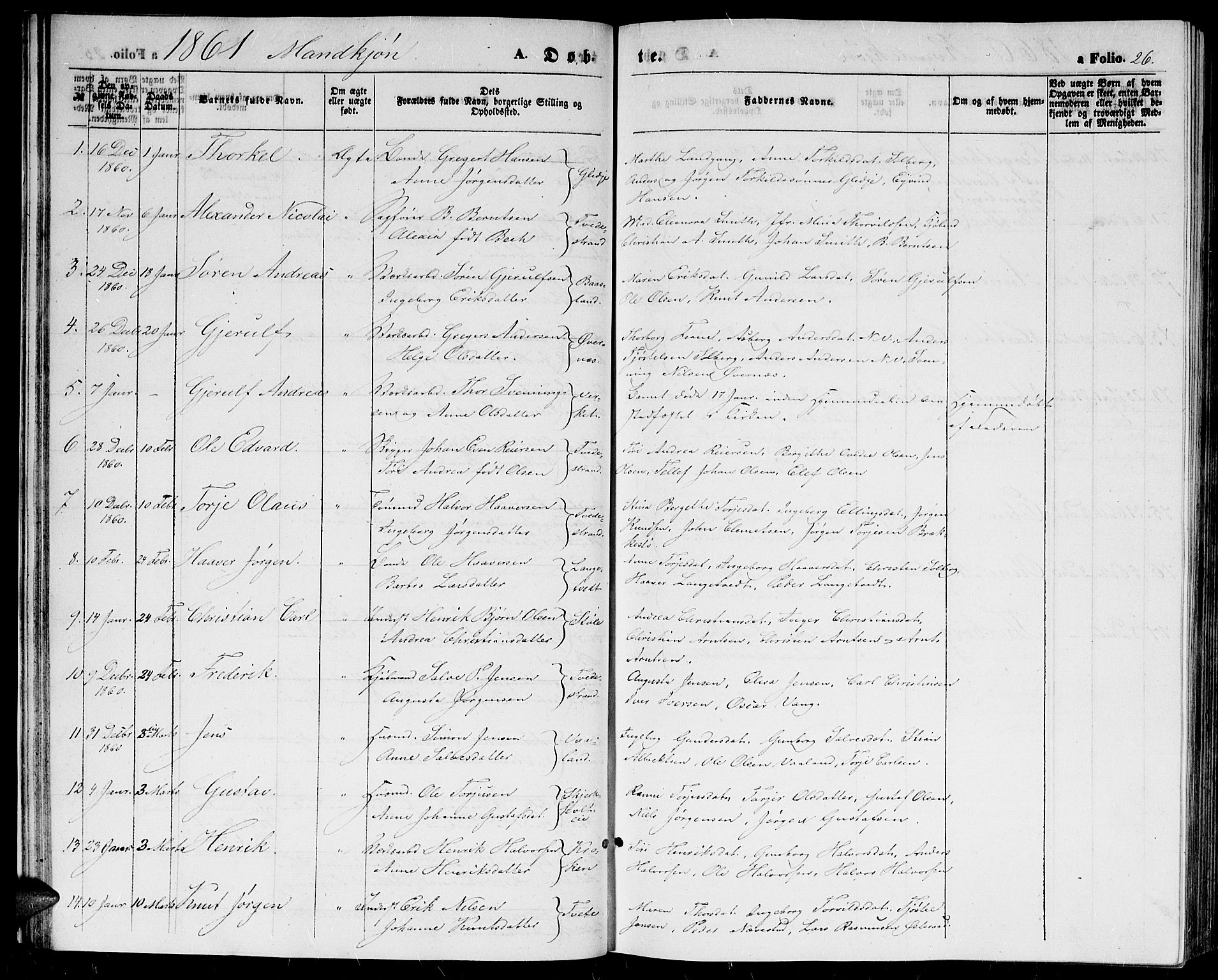 Holt sokneprestkontor, AV/SAK-1111-0021/F/Fb/L0008: Parish register (copy) no. B 8, 1858-1871, p. 26