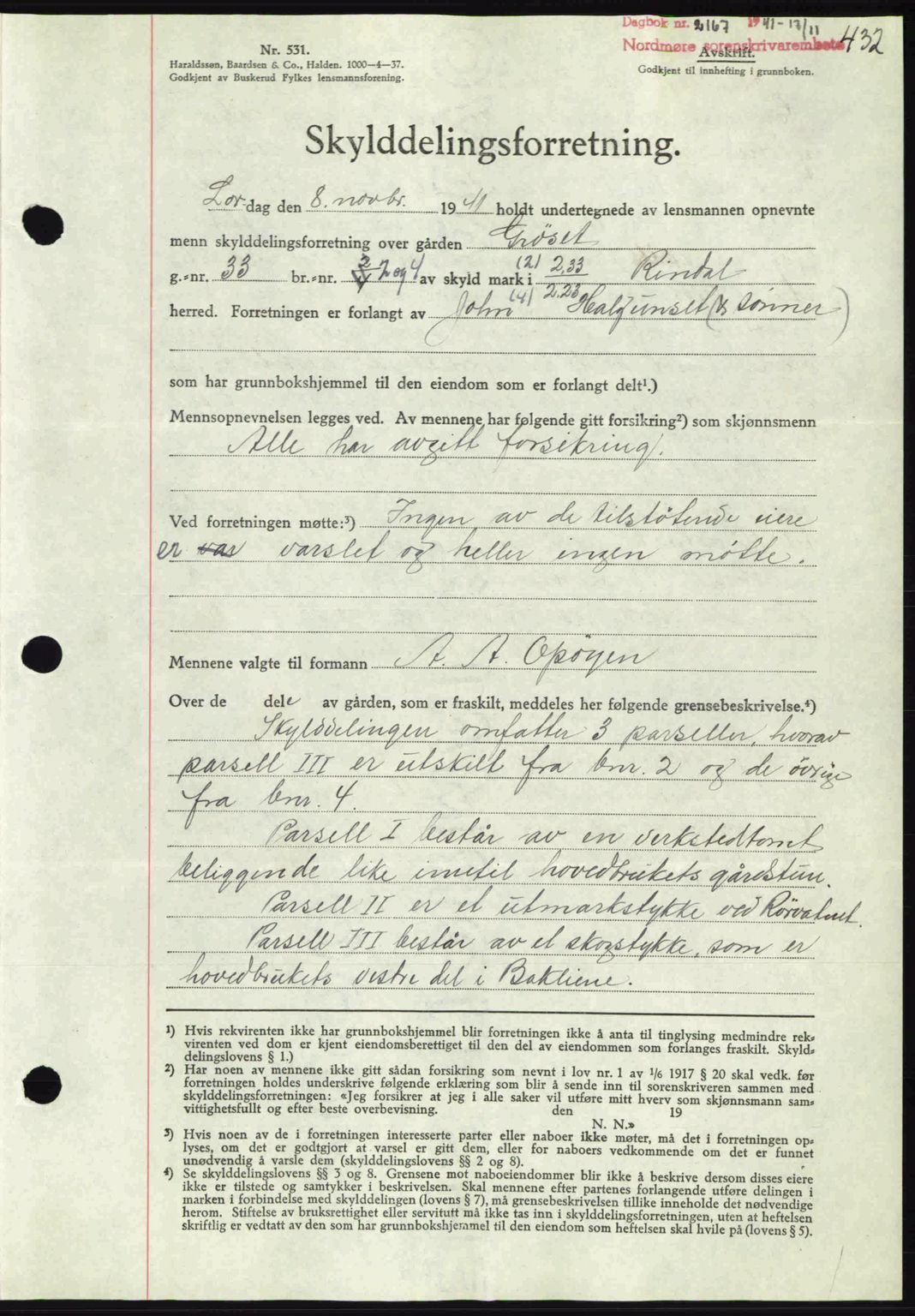 Nordmøre sorenskriveri, AV/SAT-A-4132/1/2/2Ca: Mortgage book no. A91, 1941-1942, Diary no: : 2167/1941