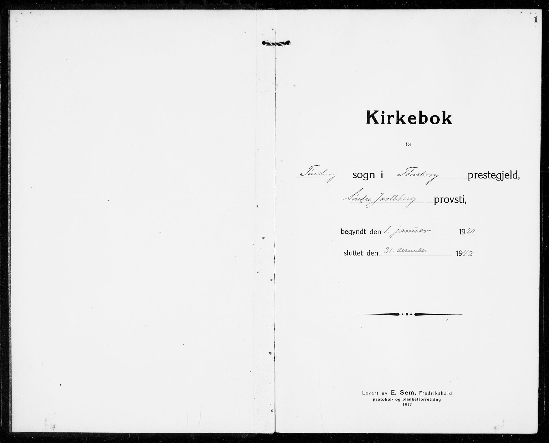 Tønsberg kirkebøker, AV/SAKO-A-330/G/Ga/L0010: Parish register (copy) no. 10, 1920-1942, p. 1