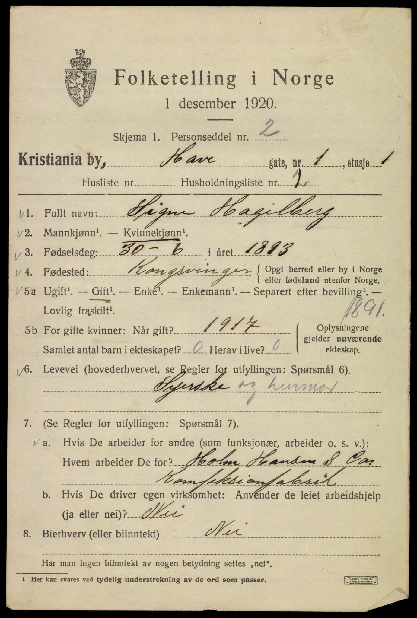 SAO, 1920 census for Kristiania, 1920, p. 273905