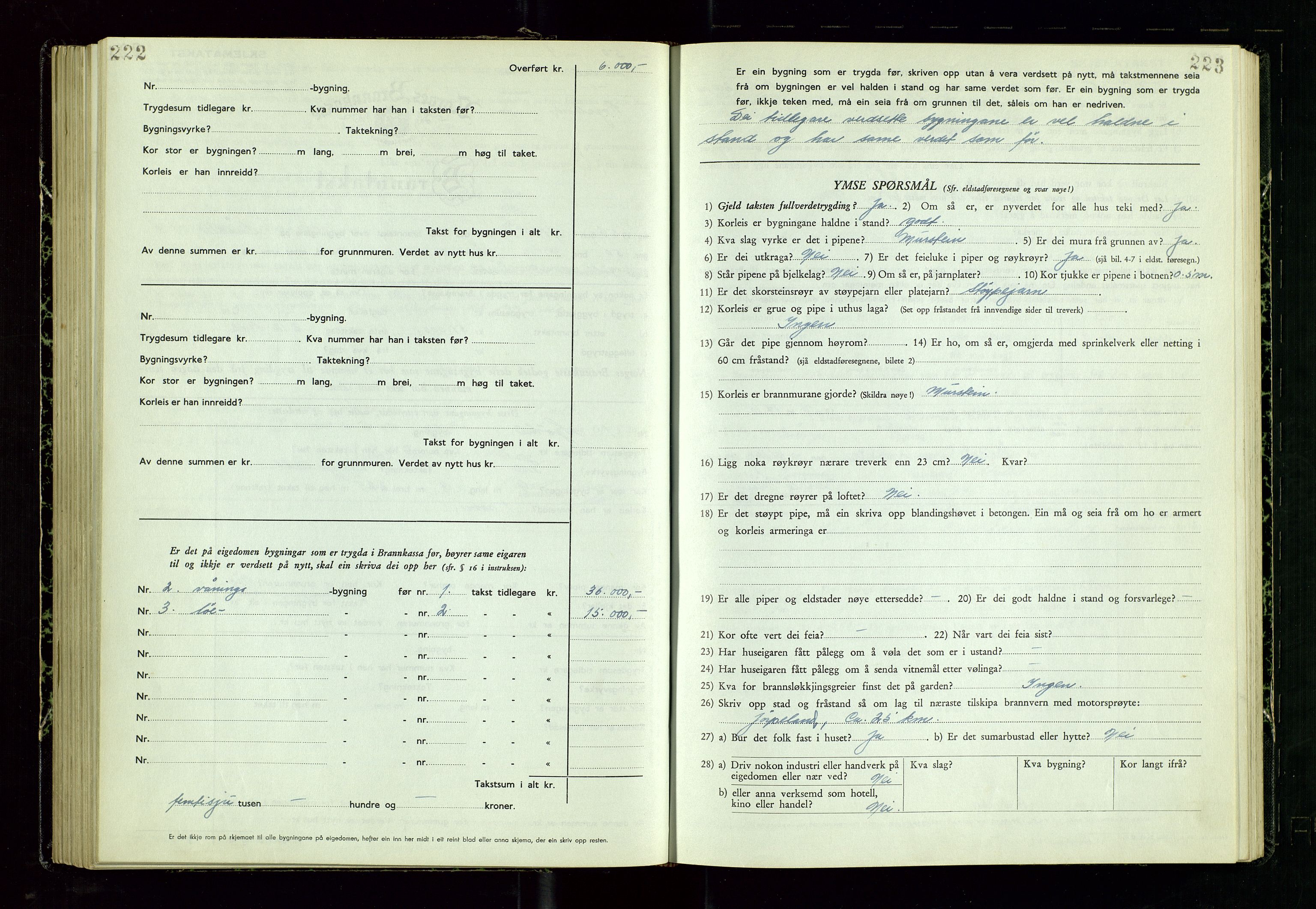 Årdal lensmannskontor, AV/SAST-A-100453/Gob/L0002: "Brandtaxationsprotokol", 1950-1955, p. 222-223