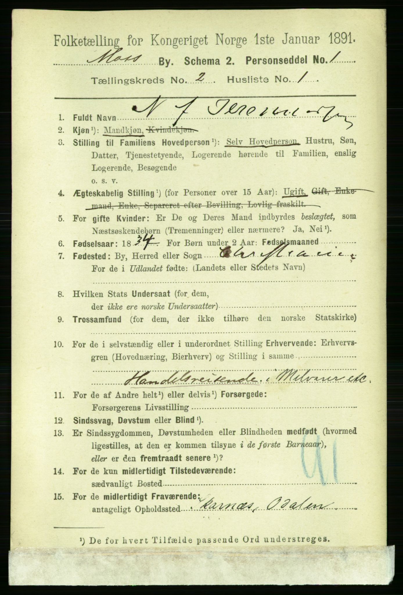 RA, 1891 census for 0104 Moss, 1891, p. 2012