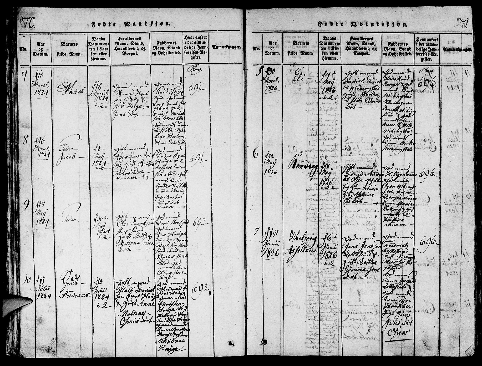 Torvastad sokneprestkontor, AV/SAST-A -101857/H/Ha/Hab/L0001: Parish register (copy) no. B 1 /1, 1817-1835, p. 70-71