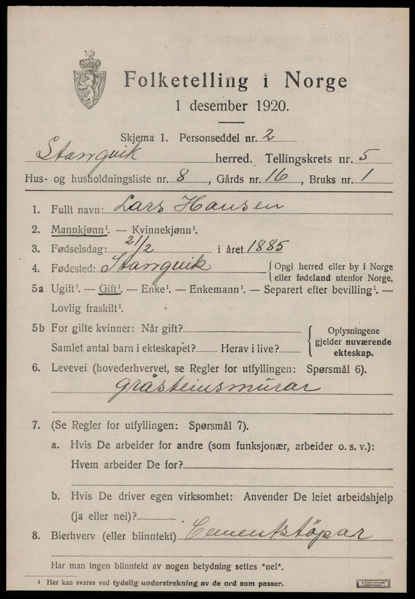 SAT, 1920 census for Stangvik, 1920, p. 3368