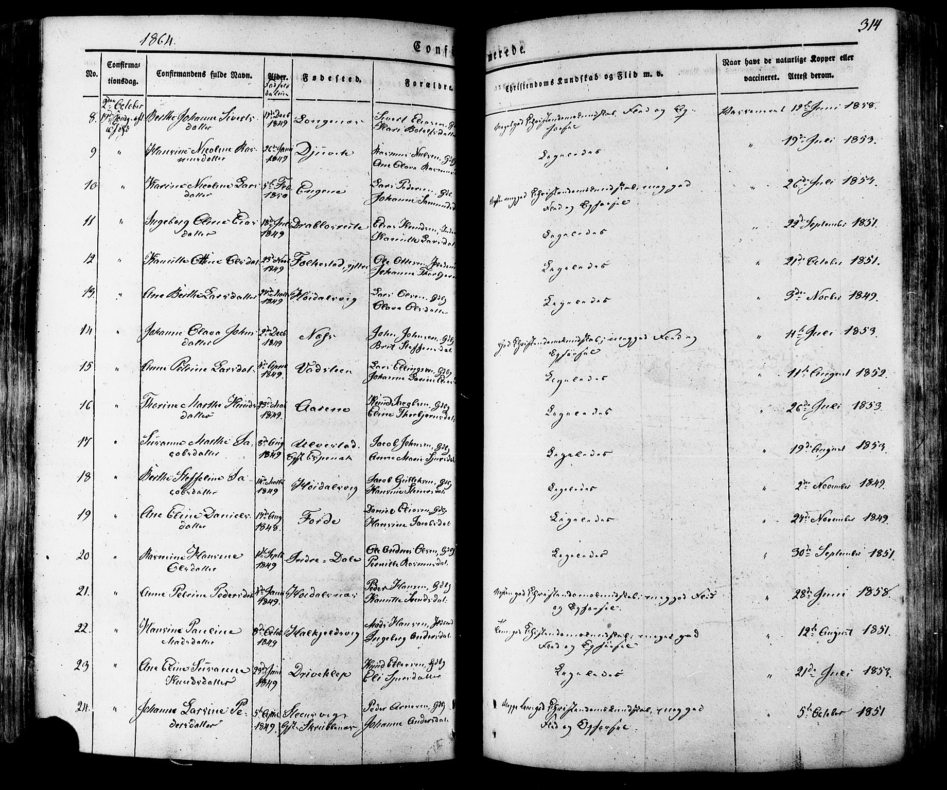 Ministerialprotokoller, klokkerbøker og fødselsregistre - Møre og Romsdal, SAT/A-1454/511/L0140: Parish register (official) no. 511A07, 1851-1878, p. 314