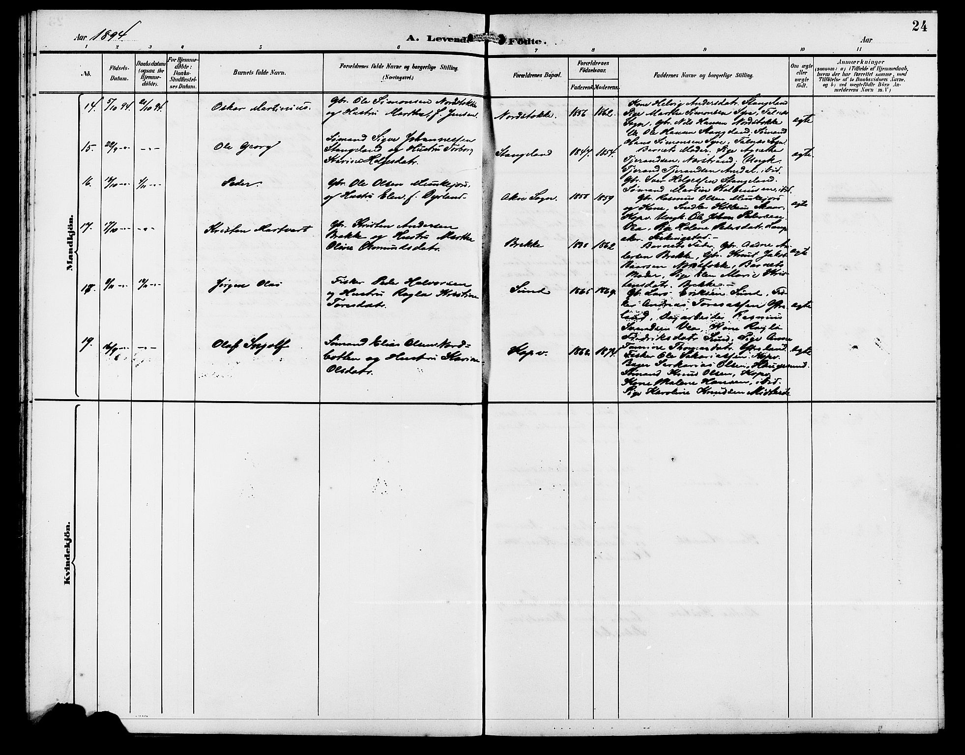 Kopervik sokneprestkontor, AV/SAST-A-101850/H/Ha/Hab/L0003: Parish register (copy) no. B 3, 1891-1909, p. 24