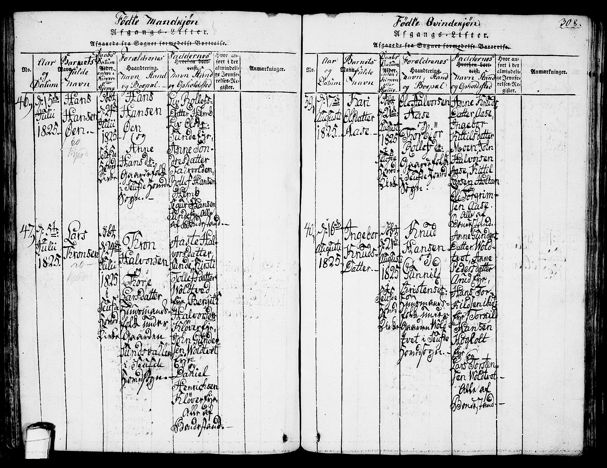 Sauherad kirkebøker, AV/SAKO-A-298/G/Ga/L0001: Parish register (copy) no. I 1, 1815-1827, p. 308