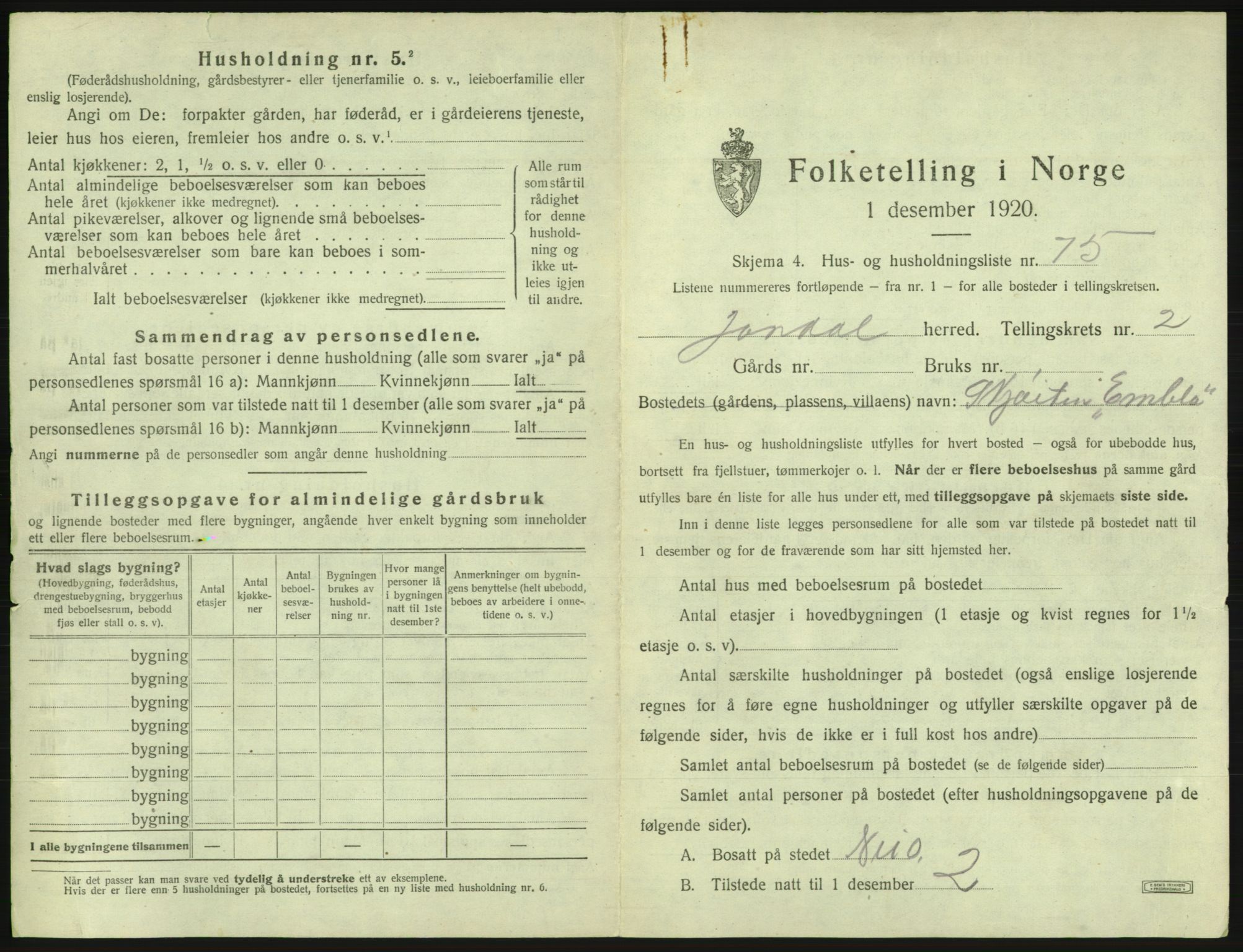 SAB, 1920 census for Jondal, 1920, p. 208