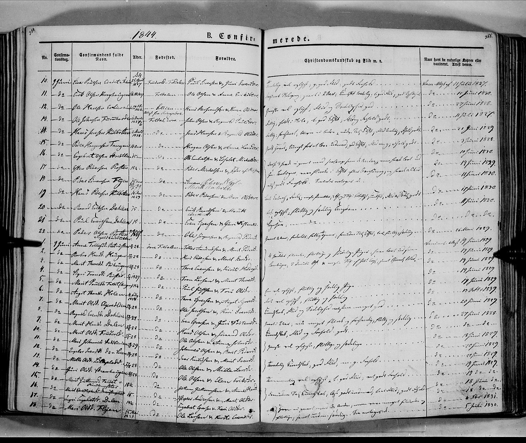 Lesja prestekontor, AV/SAH-PREST-068/H/Ha/Haa/L0006: Parish register (official) no. 6A, 1843-1854, p. 354-355