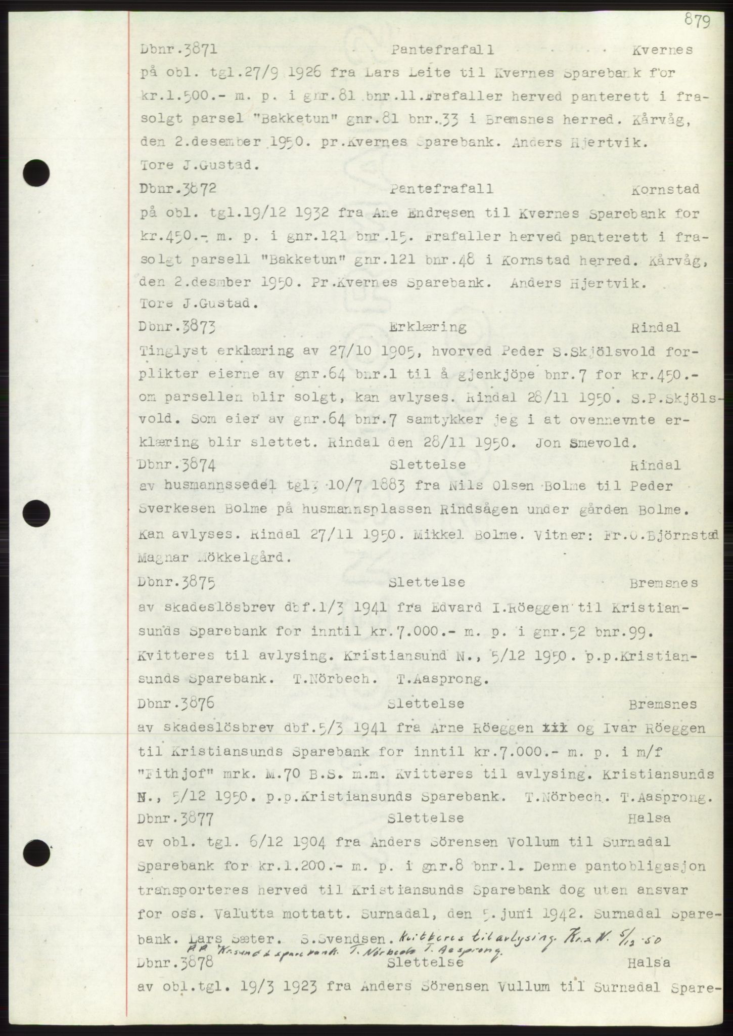 Nordmøre sorenskriveri, AV/SAT-A-4132/1/2/2Ca: Mortgage book no. C82b, 1946-1951, Diary no: : 3871/1950