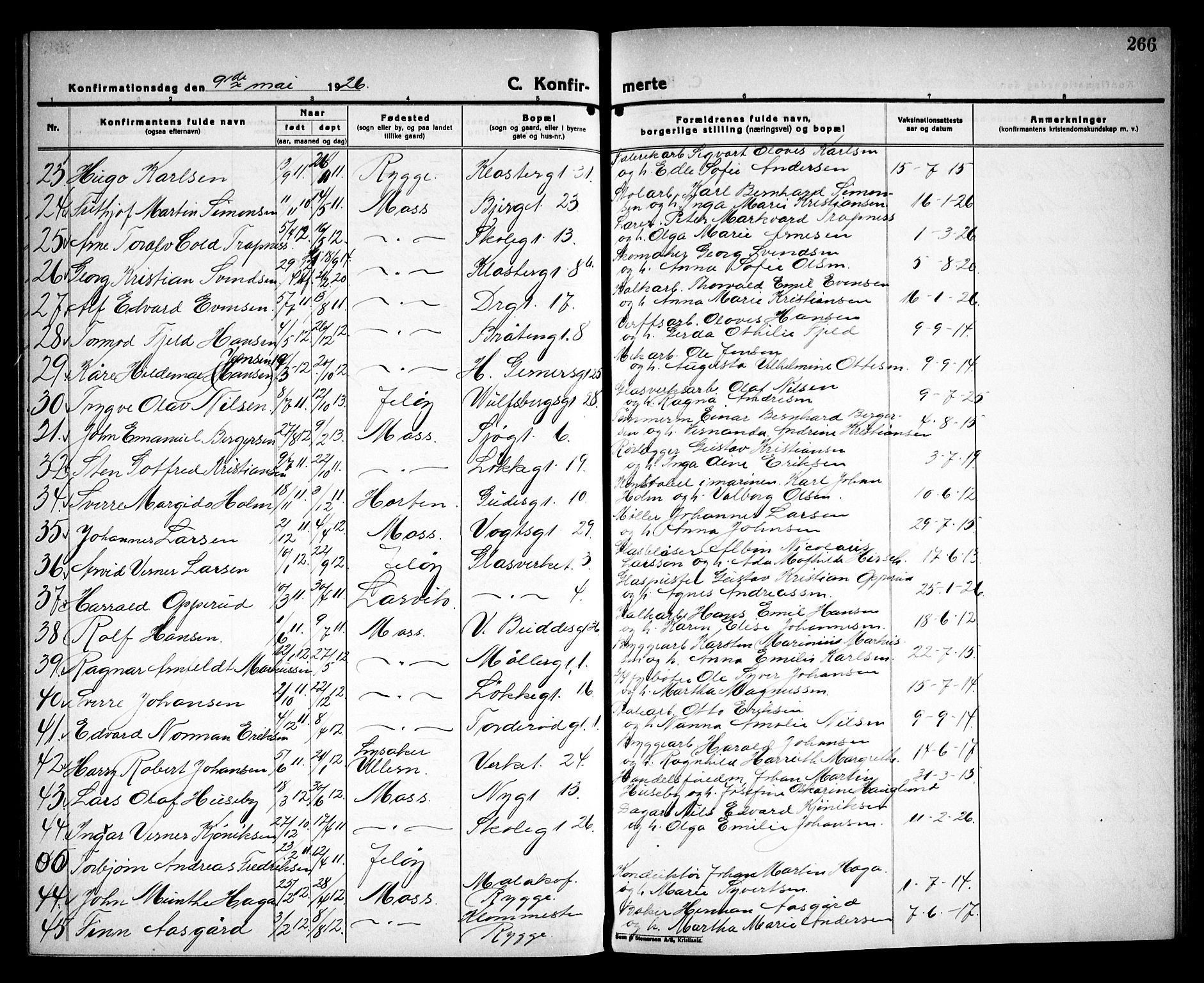 Moss prestekontor Kirkebøker, AV/SAO-A-2003/G/Ga/L0009: Parish register (copy) no. I 9, 1924-1937, p. 266