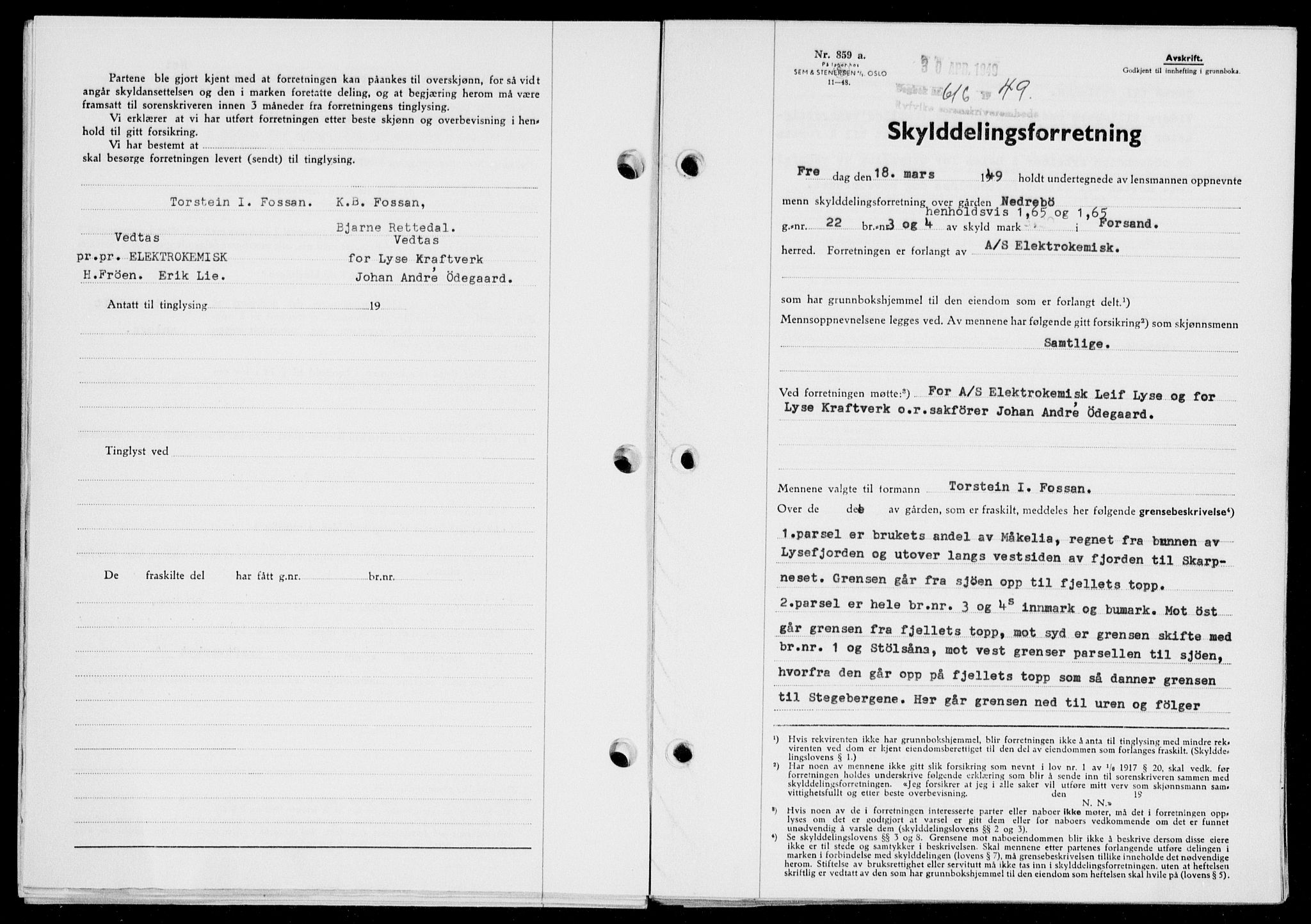 Ryfylke tingrett, AV/SAST-A-100055/001/II/IIB/L0104: Mortgage book no. 83, 1948-1949, Diary no: : 616/1949