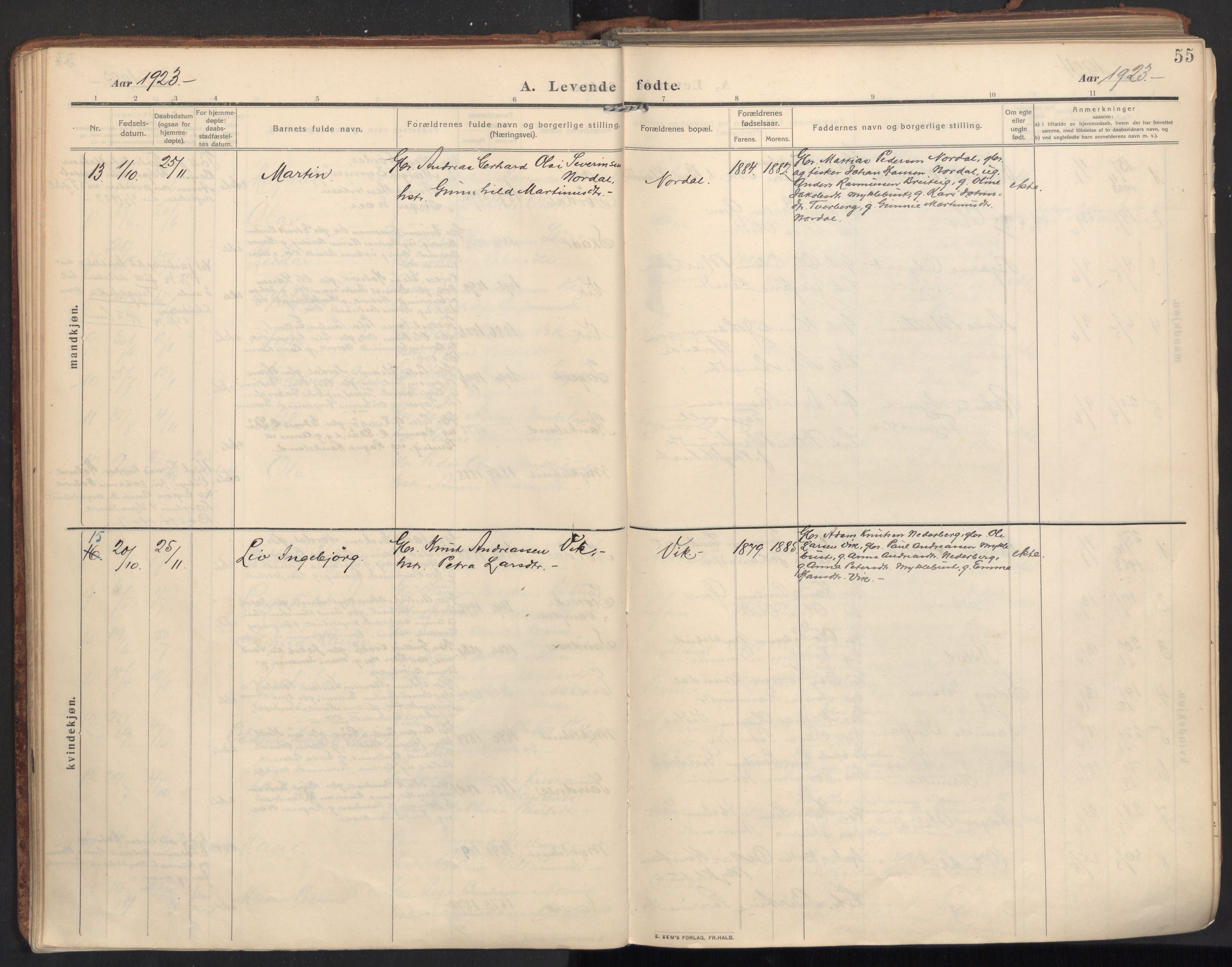 Ministerialprotokoller, klokkerbøker og fødselsregistre - Møre og Romsdal, SAT/A-1454/502/L0026: Parish register (official) no. 502A04, 1909-1933, p. 55