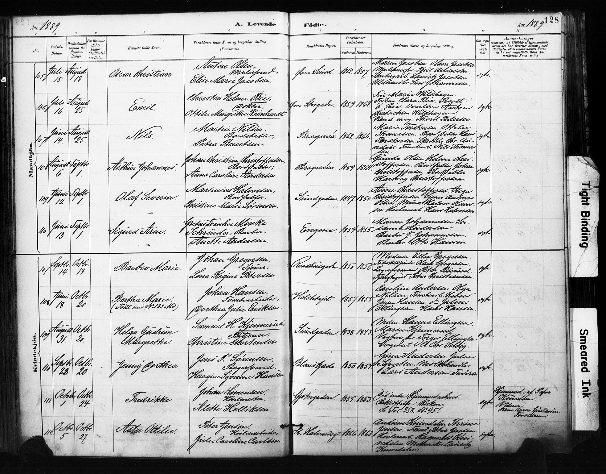 Bragernes kirkebøker, AV/SAKO-A-6/F/Fb/L0007: Parish register (official) no. II 7, 1885-1893, p. 128