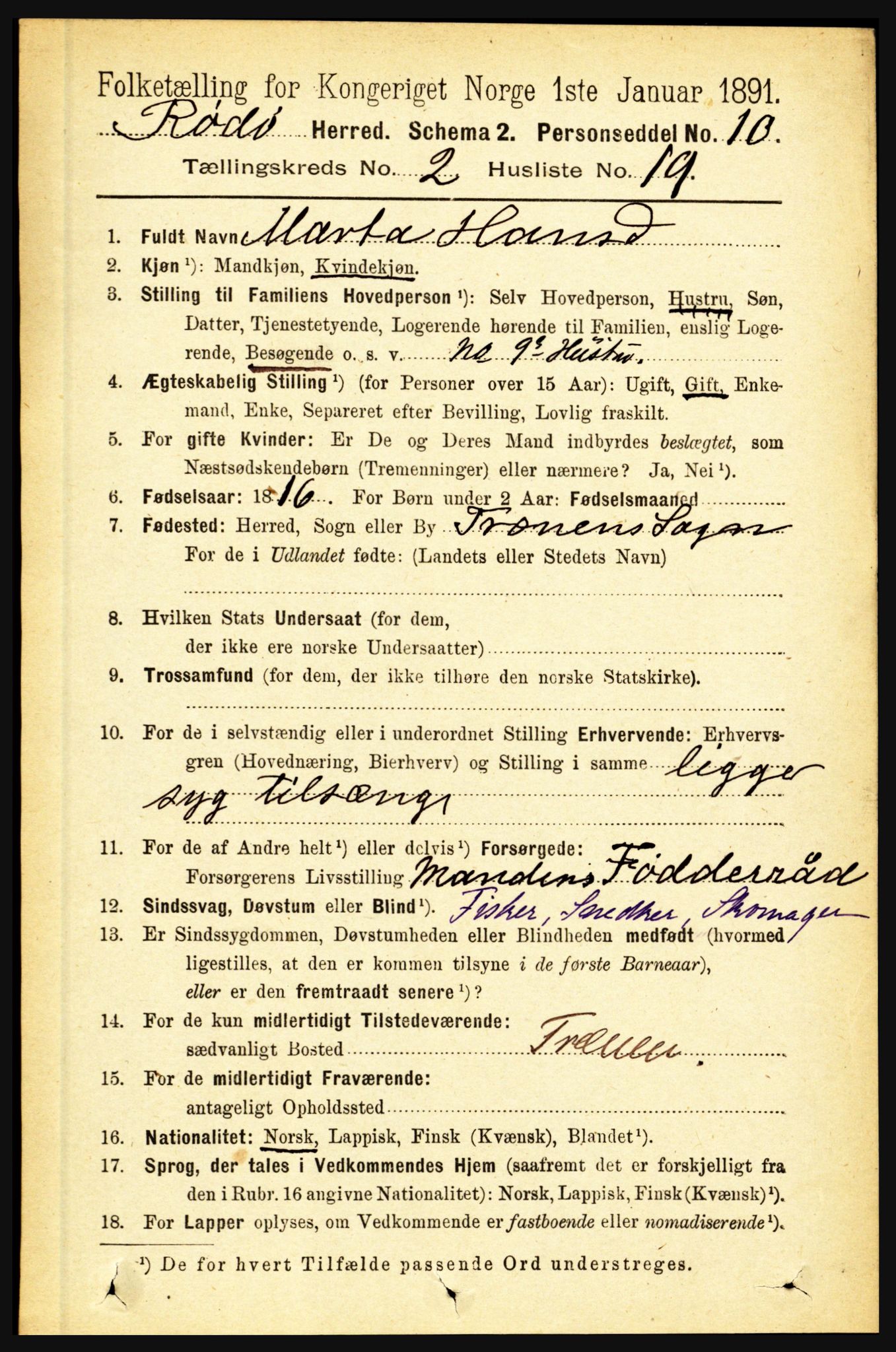 RA, 1891 census for 1836 Rødøy, 1891, p. 337