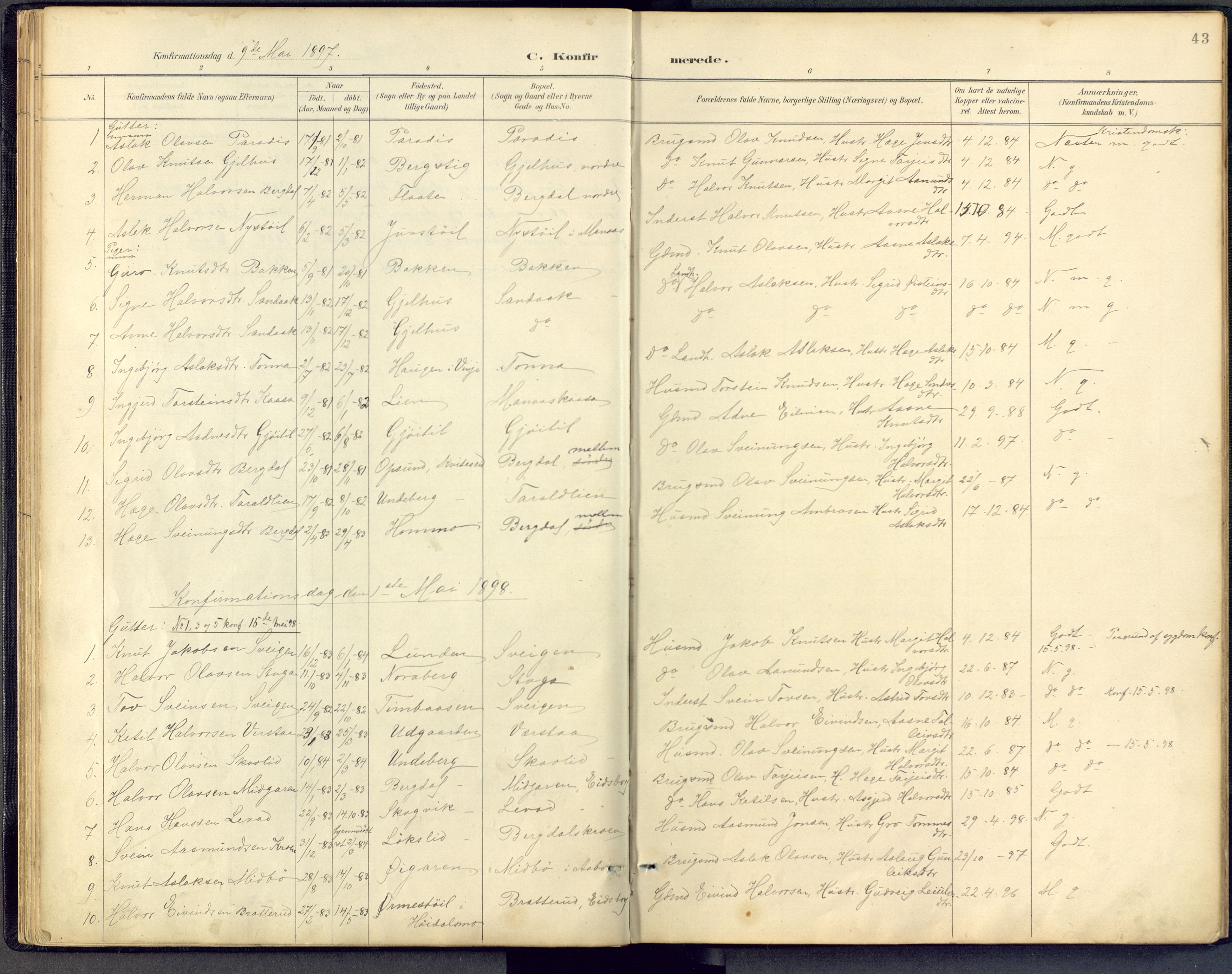 Vinje kirkebøker, SAKO/A-312/F/Fb/L0002: Parish register (official) no. II 2, 1887-1925, p. 43