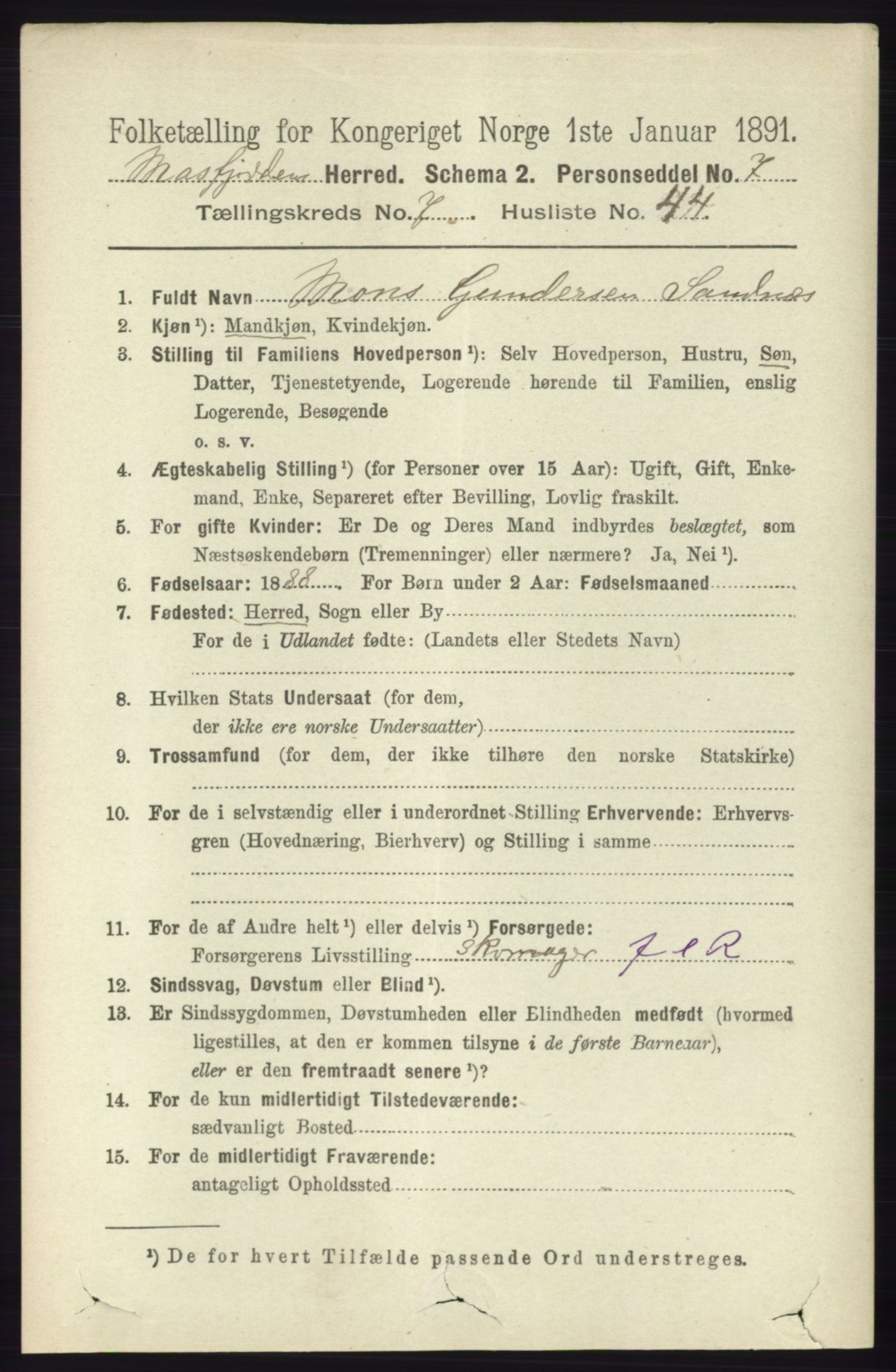 RA, 1891 census for 1266 Masfjorden, 1891, p. 1510