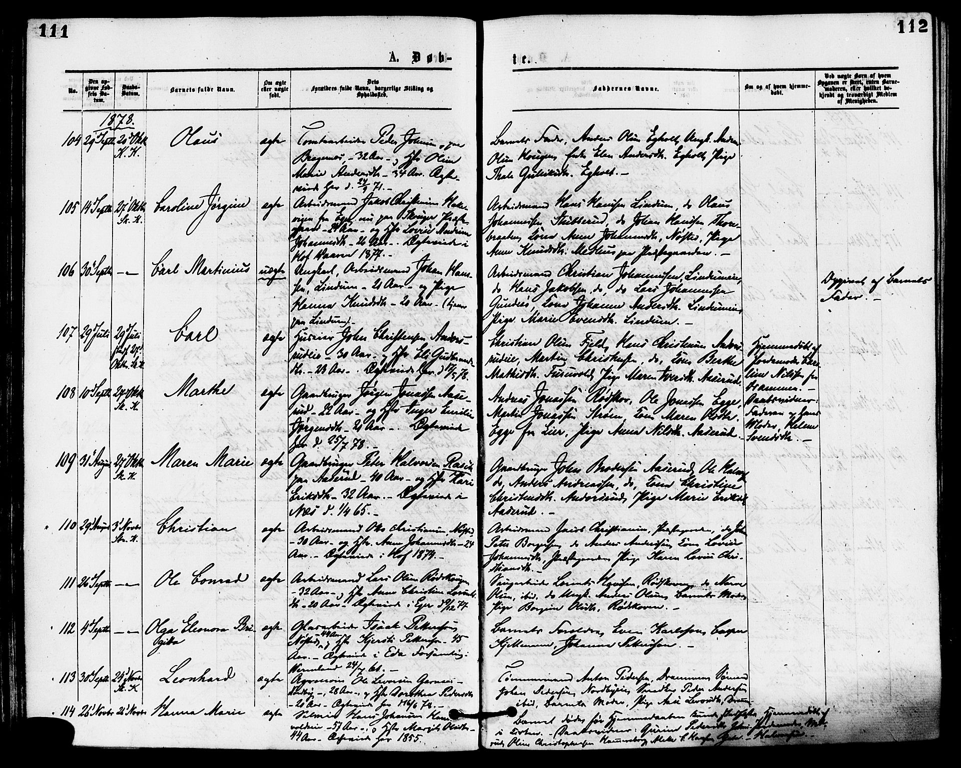 Skoger kirkebøker, SAKO/A-59/F/Fa/L0005: Parish register (official) no. I 5, 1873-1884, p. 111-112