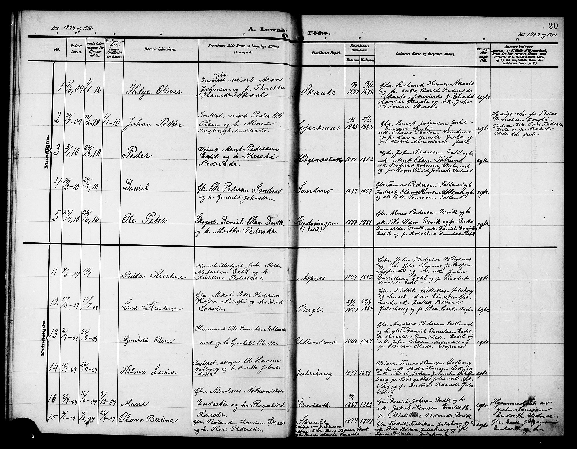 Ministerialprotokoller, klokkerbøker og fødselsregistre - Nord-Trøndelag, AV/SAT-A-1458/757/L0506: Parish register (copy) no. 757C01, 1904-1922, p. 20