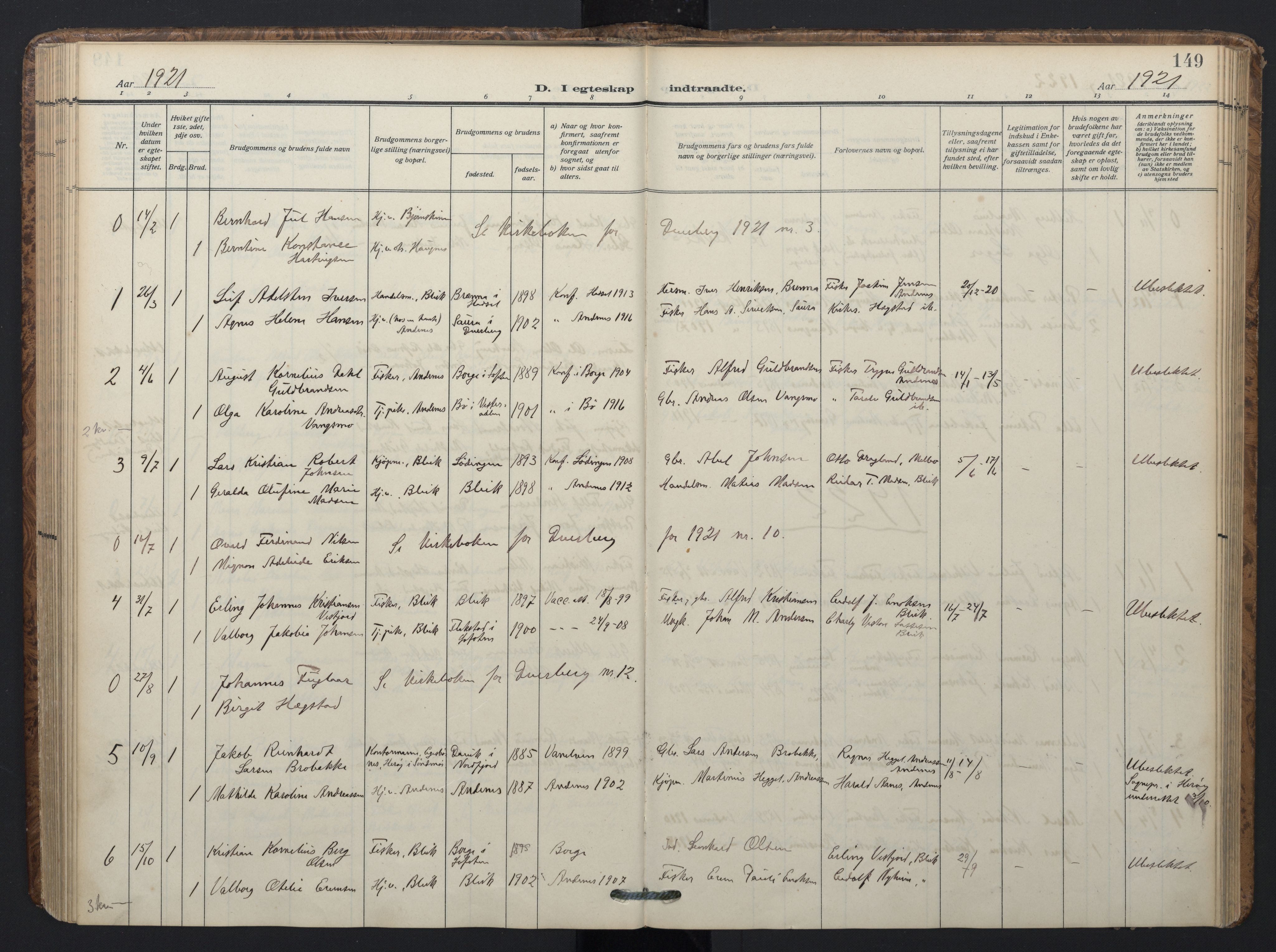 Ministerialprotokoller, klokkerbøker og fødselsregistre - Nordland, SAT/A-1459/899/L1438: Parish register (official) no. 899A06, 1909-1922, p. 149
