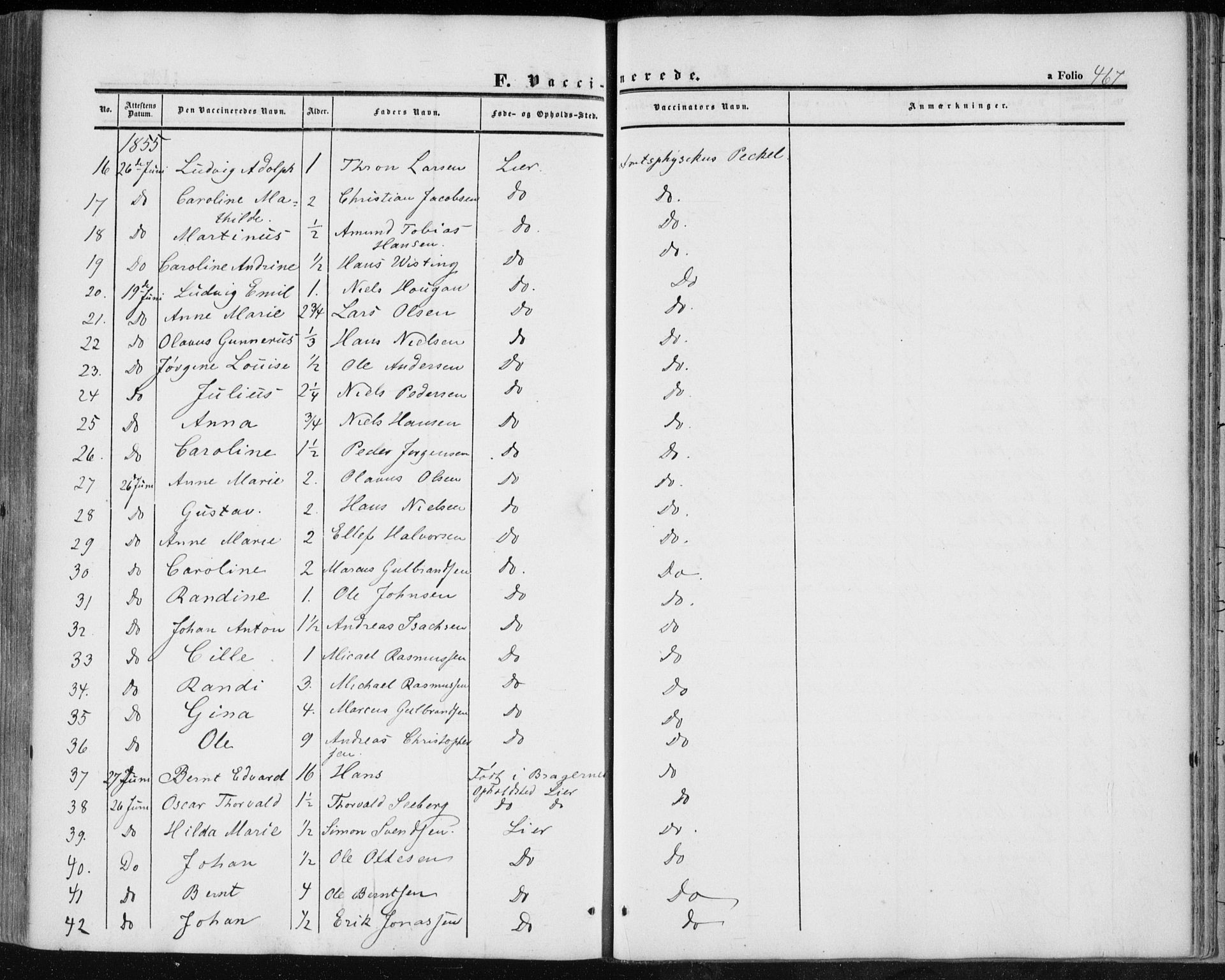 Lier kirkebøker, AV/SAKO-A-230/F/Fa/L0012: Parish register (official) no. I 12, 1854-1864, p. 467