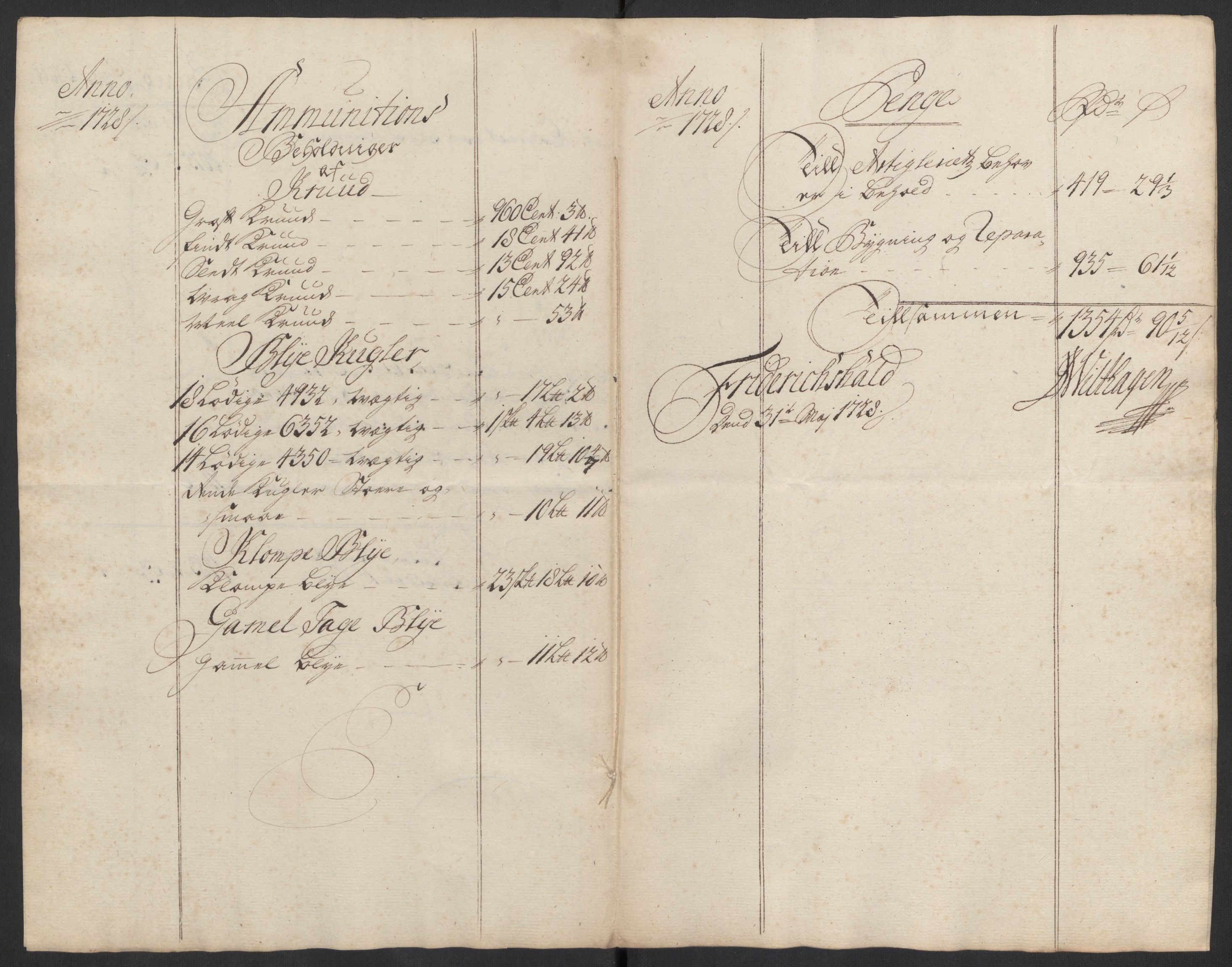 Kommanderende general (KG I) med Det norske krigsdirektorium, AV/RA-EA-5419/D/L0153: Fredriksten festning: Brev, inventarfortegnelser og regnskapsekstrakter, 1724-1729, p. 594