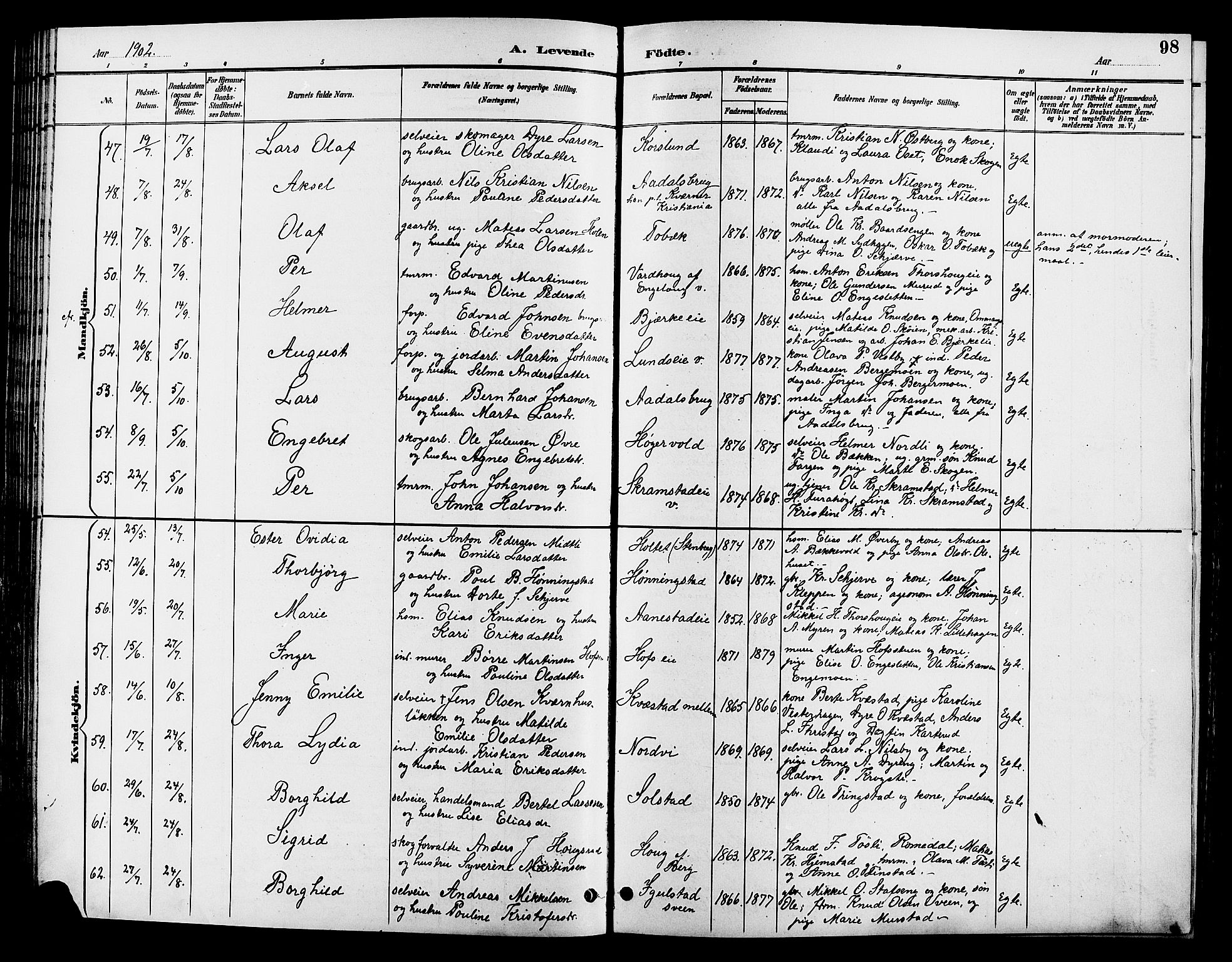 Løten prestekontor, AV/SAH-PREST-022/L/La/L0006: Parish register (copy) no. 6, 1892-1909, p. 98