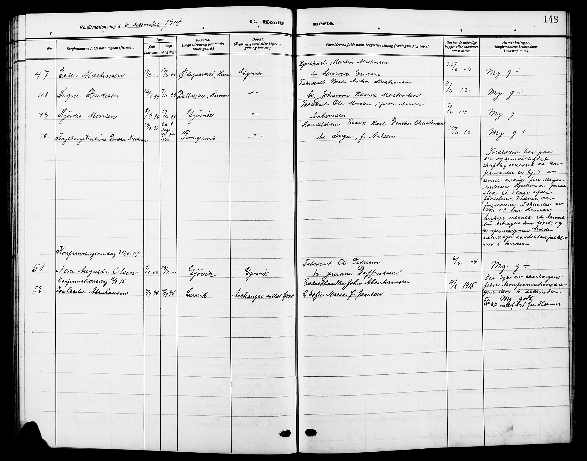 Vardal prestekontor, SAH/PREST-100/H/Ha/Hab/L0014: Parish register (copy) no. 14, 1911-1922, p. 148