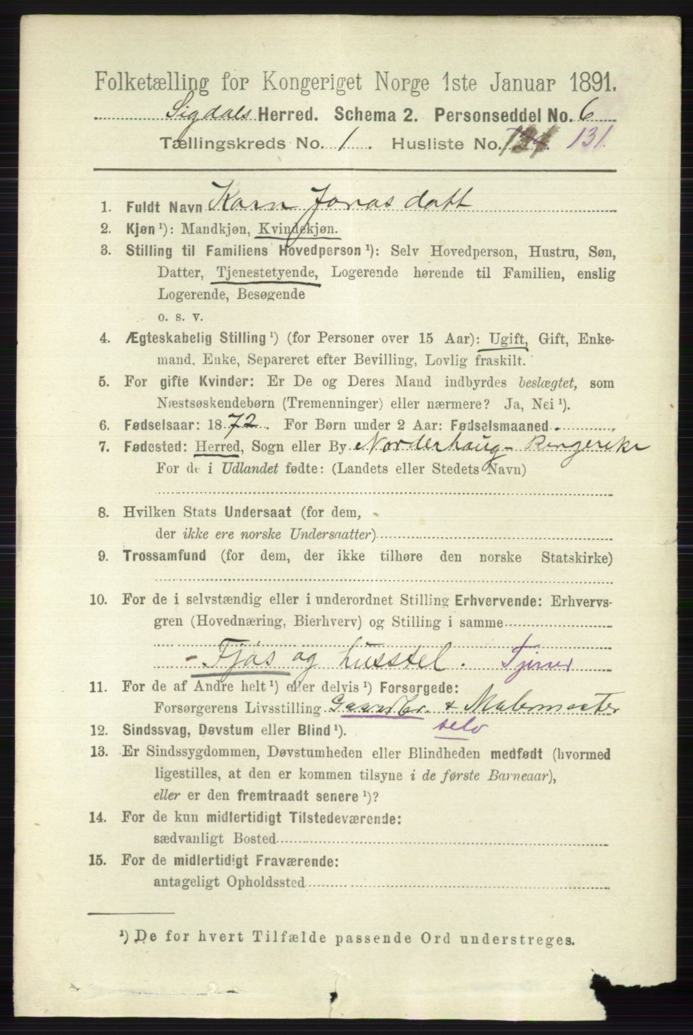 RA, 1891 census for 0621 Sigdal, 1891, p. 887