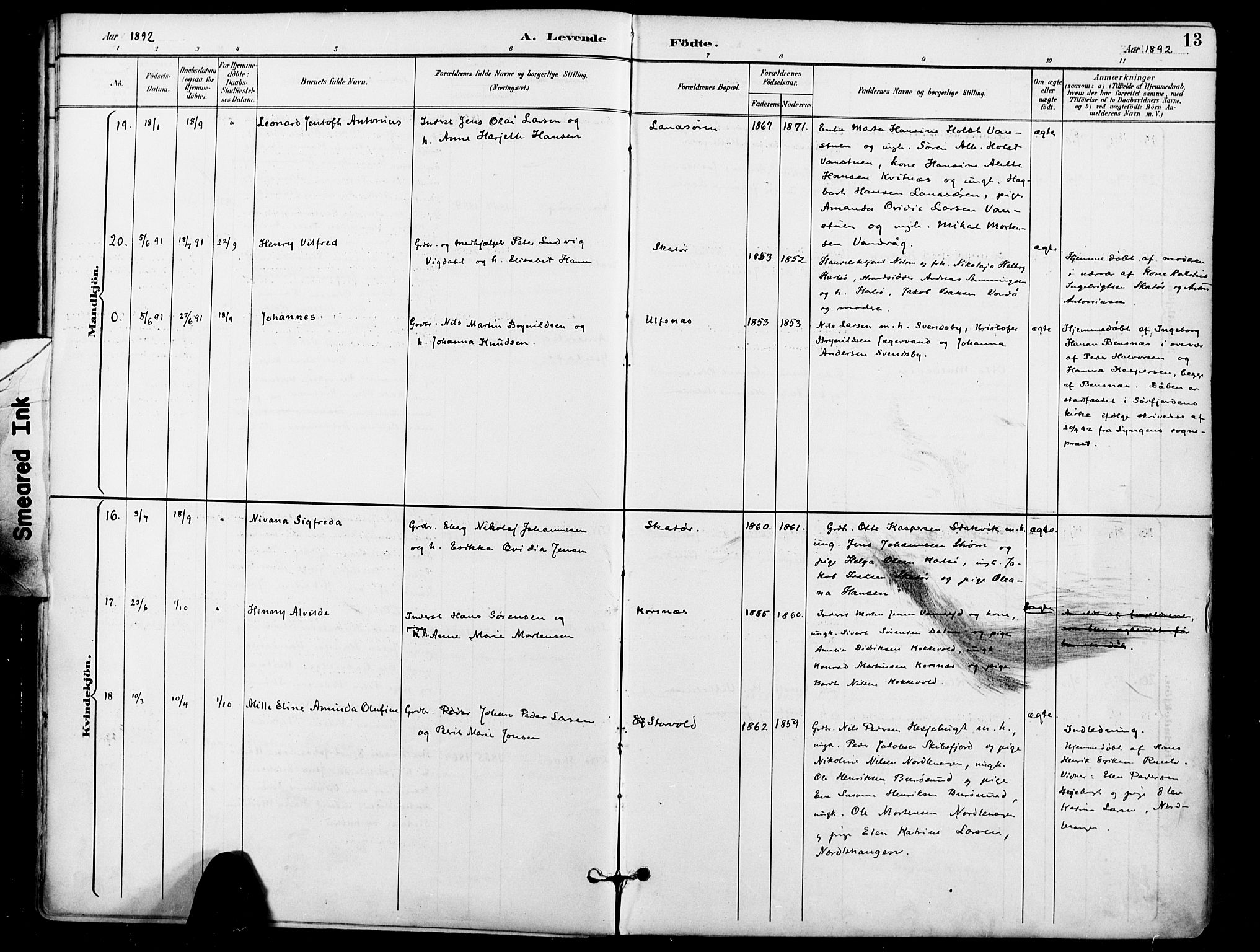 Karlsøy sokneprestembete, AV/SATØ-S-1299/H/Ha/Haa/L0007kirke: Parish register (official) no. 7, 1891-1902, p. 13