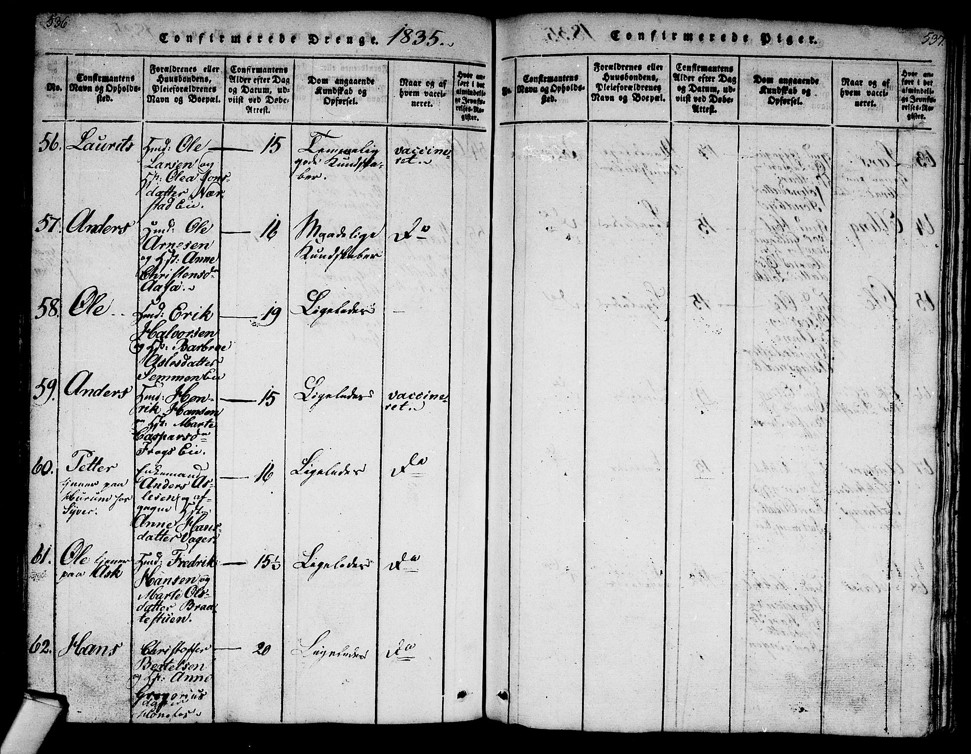 Norderhov kirkebøker, SAKO/A-237/G/Ga/L0003: Parish register (copy) no. I 3 /1, 1814-1876, p. 536-537