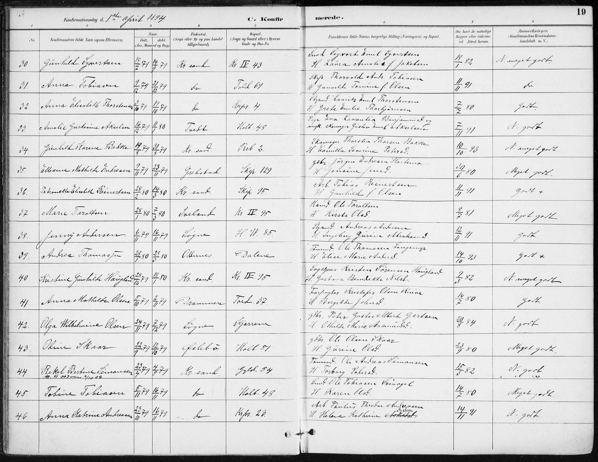 Kristiansand domprosti, AV/SAK-1112-0006/F/Fa/L0020: Parish register (official) no. A 19, 1893-1904, p. 19