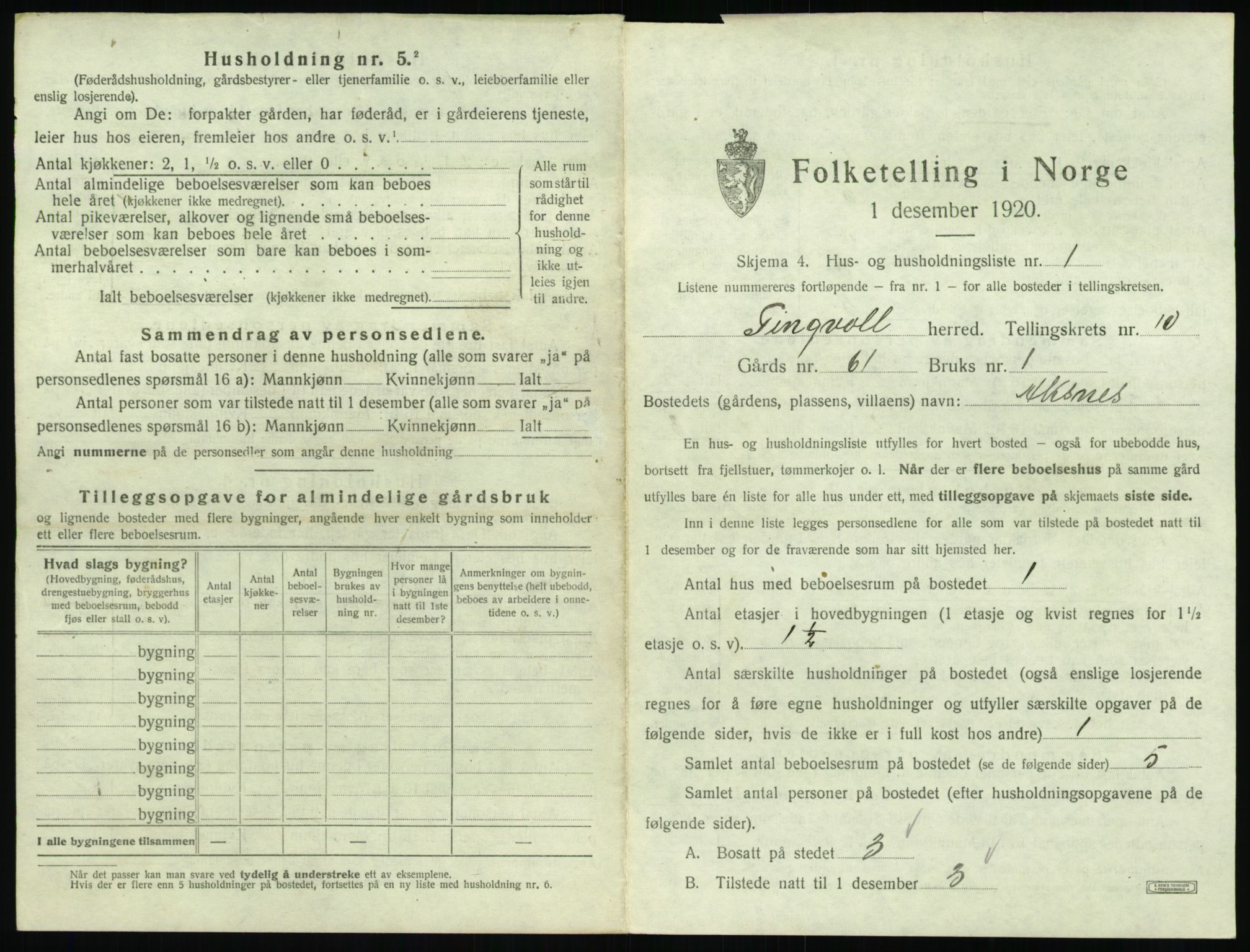 SAT, 1920 census for Tingvoll, 1920, p. 724