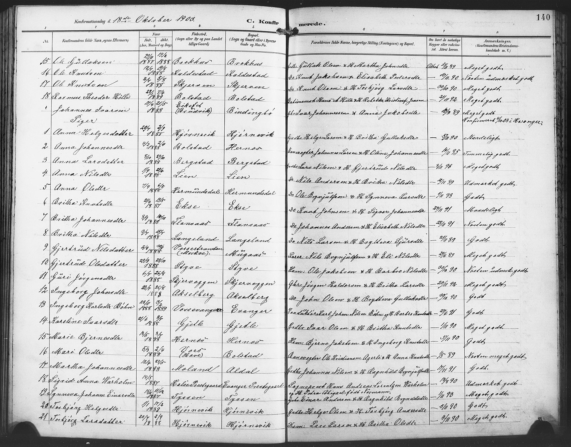 Evanger sokneprestembete, SAB/A-99924: Parish register (copy) no. A 5, 1897-1917, p. 140