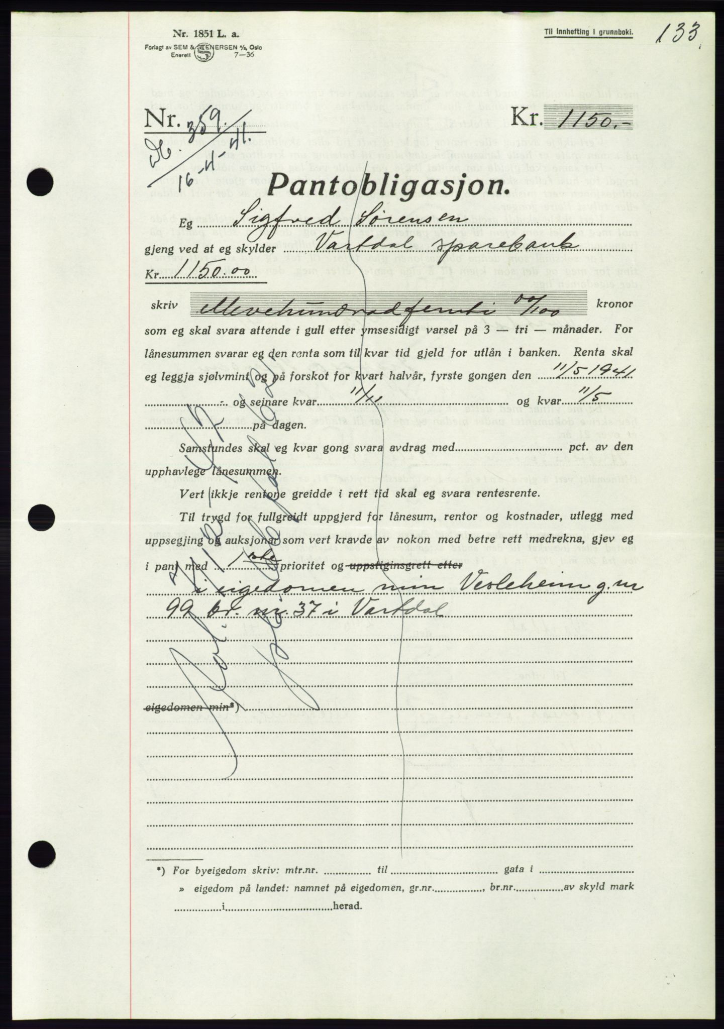 Søre Sunnmøre sorenskriveri, AV/SAT-A-4122/1/2/2C/L0071: Mortgage book no. 65, 1941-1941, Diary no: : 359/1941