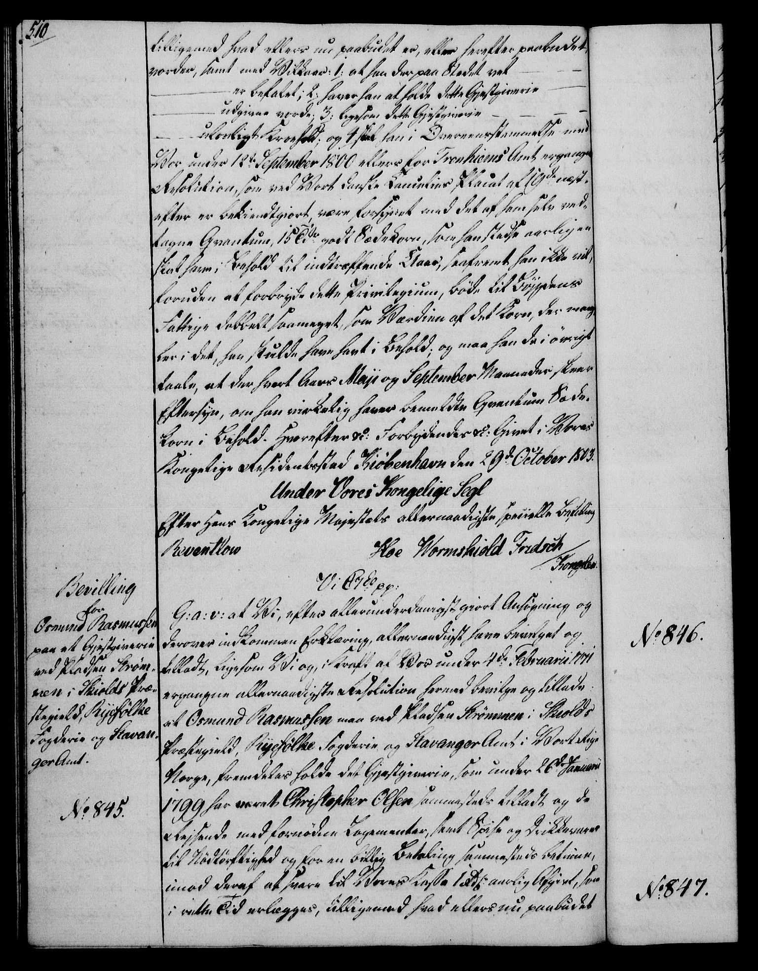 Rentekammeret, Kammerkanselliet, AV/RA-EA-3111/G/Gg/Gga/L0017: Norsk ekspedisjonsprotokoll med register (merket RK 53.17), 1801-1803, p. 510