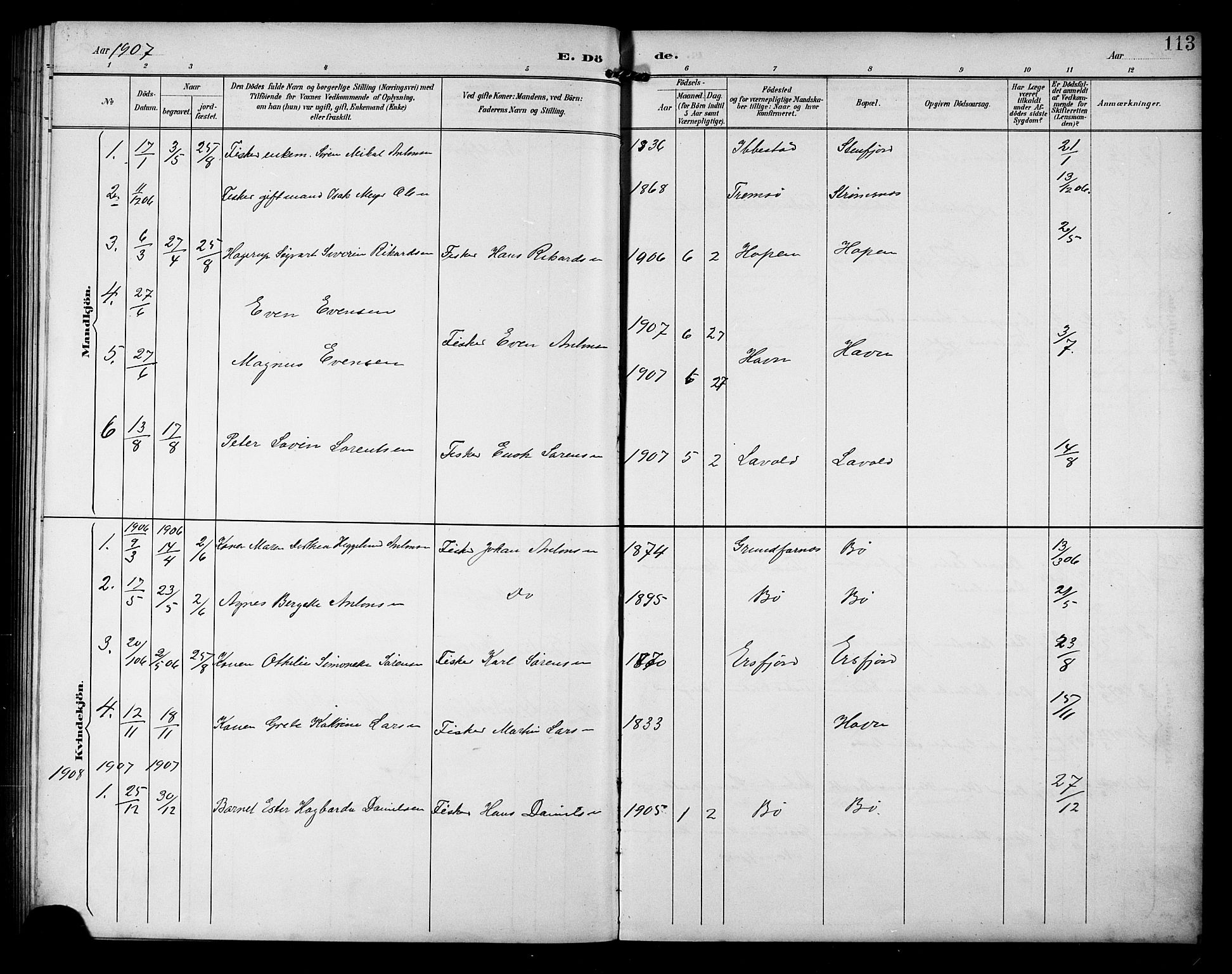 Berg sokneprestkontor, SATØ/S-1318/G/Ga/Gab/L0005klokker: Parish register (copy) no. 5, 1898-1911, p. 113