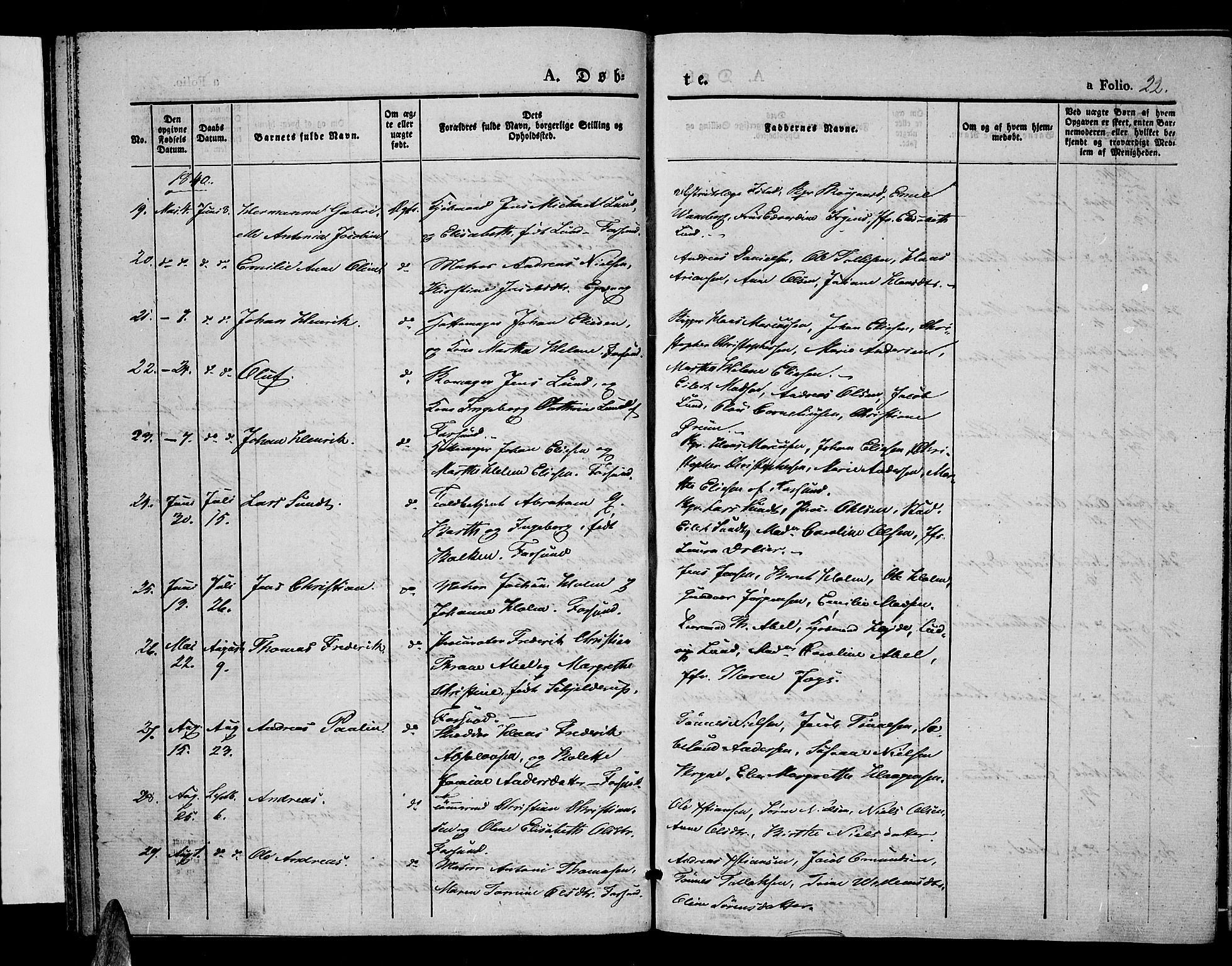 Farsund sokneprestkontor, SAK/1111-0009/F/Fa/L0003: Parish register (official) no. A 3, 1836-1846, p. 22