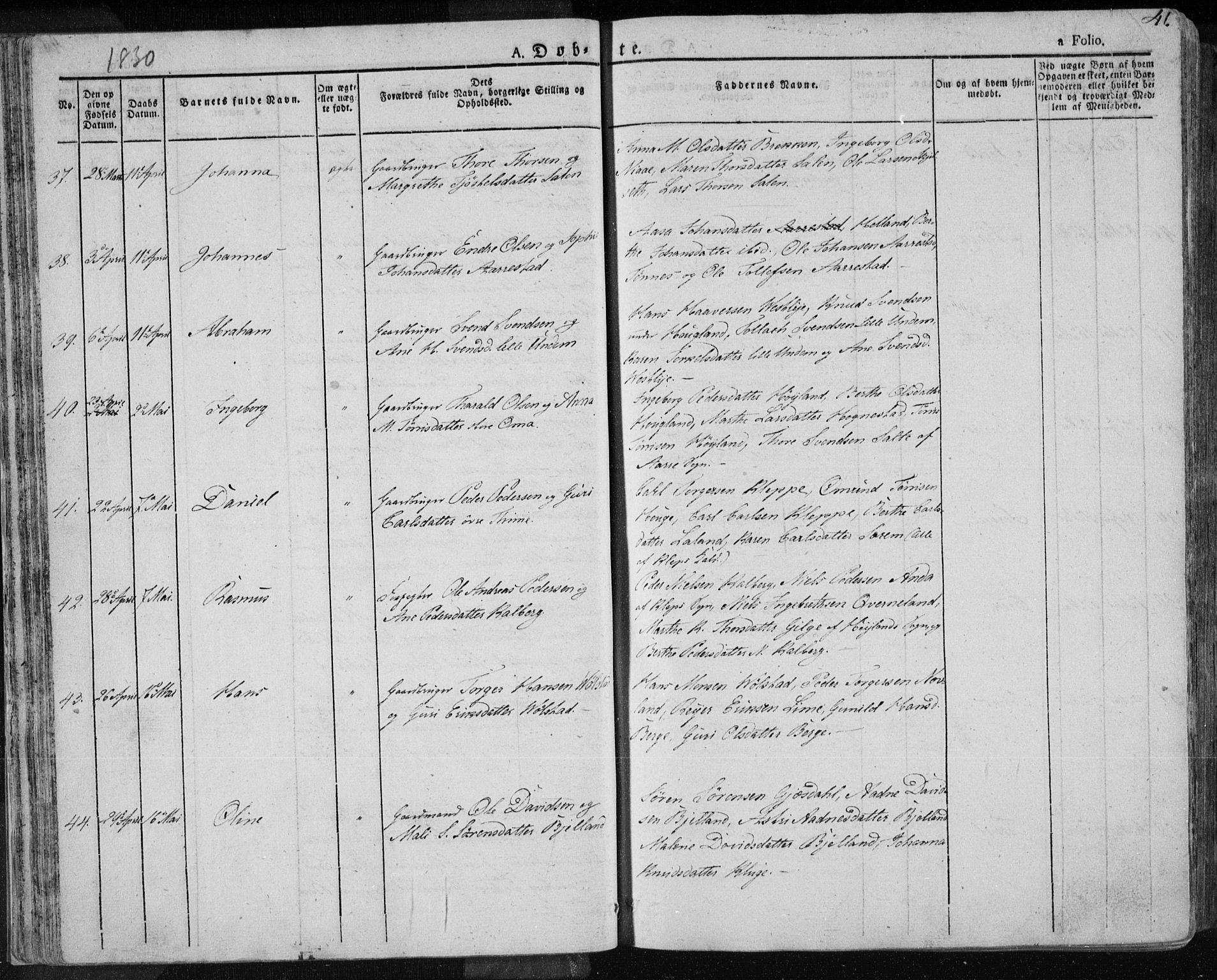 Lye sokneprestkontor, AV/SAST-A-101794/001/30BA/L0004: Parish register (official) no. A 4, 1826-1841, p. 41