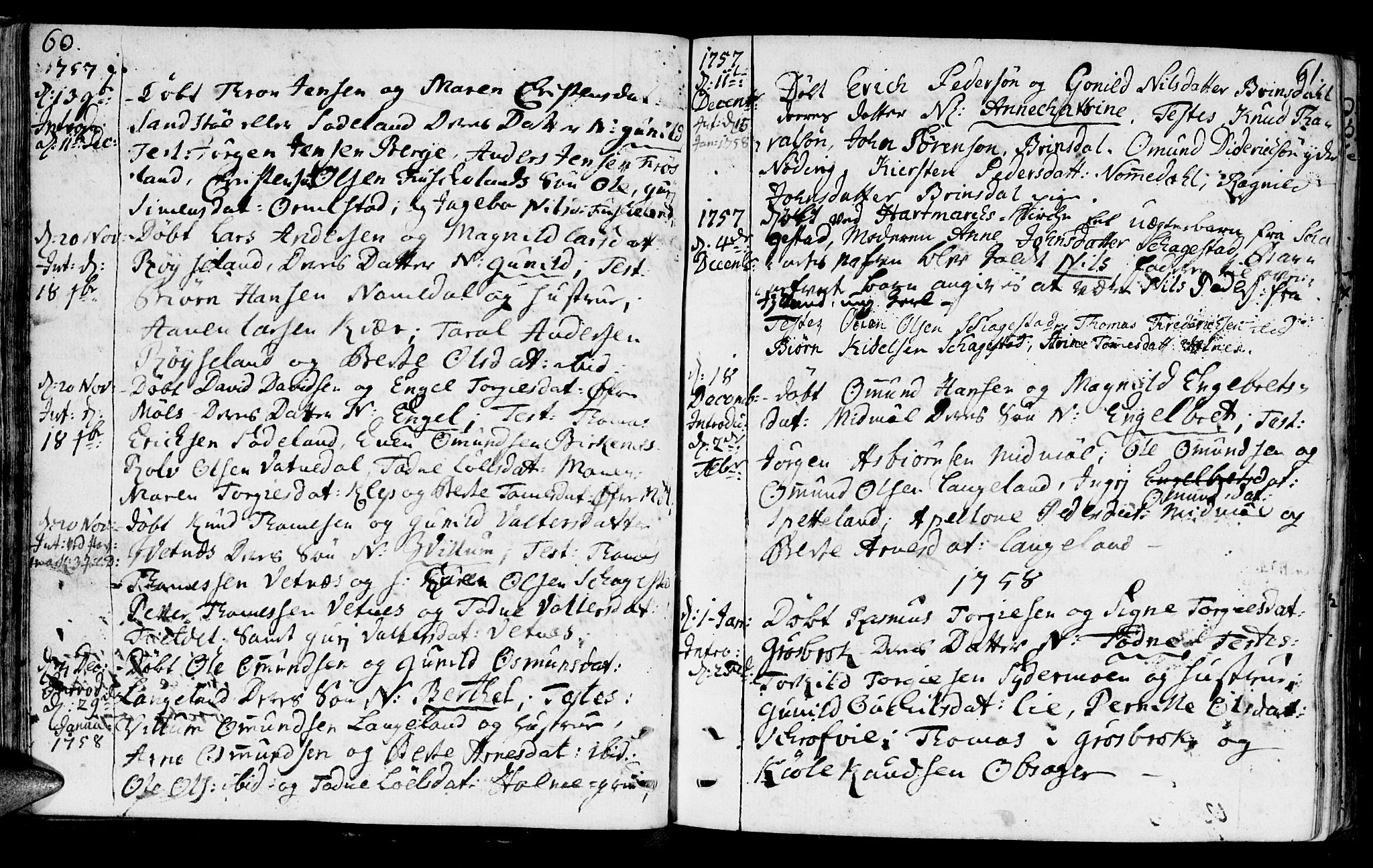 Holum sokneprestkontor, SAK/1111-0022/F/Fa/Faa/L0002: Parish register (official) no. A 2, 1756-1780, p. 60-61