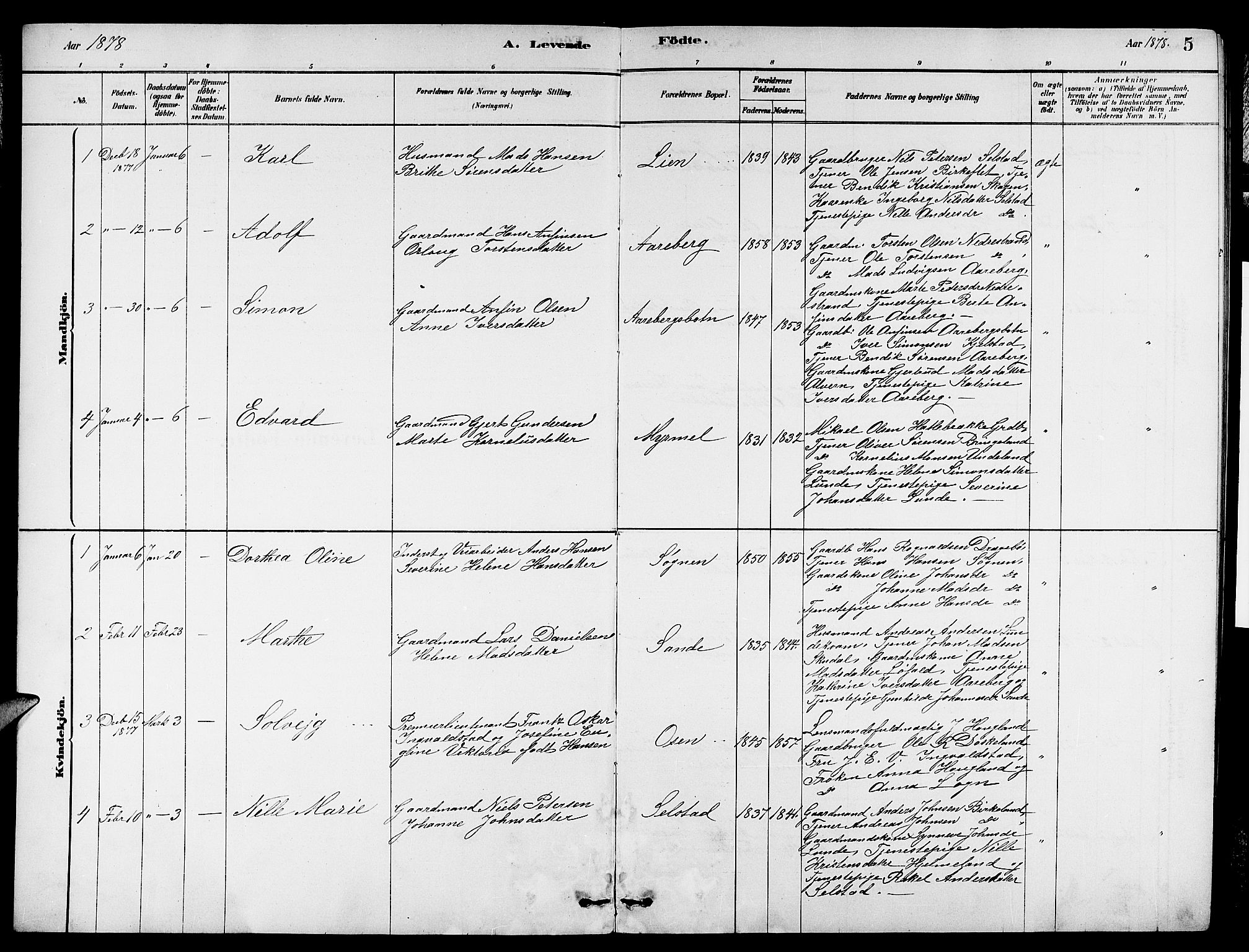 Gaular sokneprestembete, SAB/A-80001/H/Hab: Parish register (copy) no. A 3, 1878-1888, p. 5
