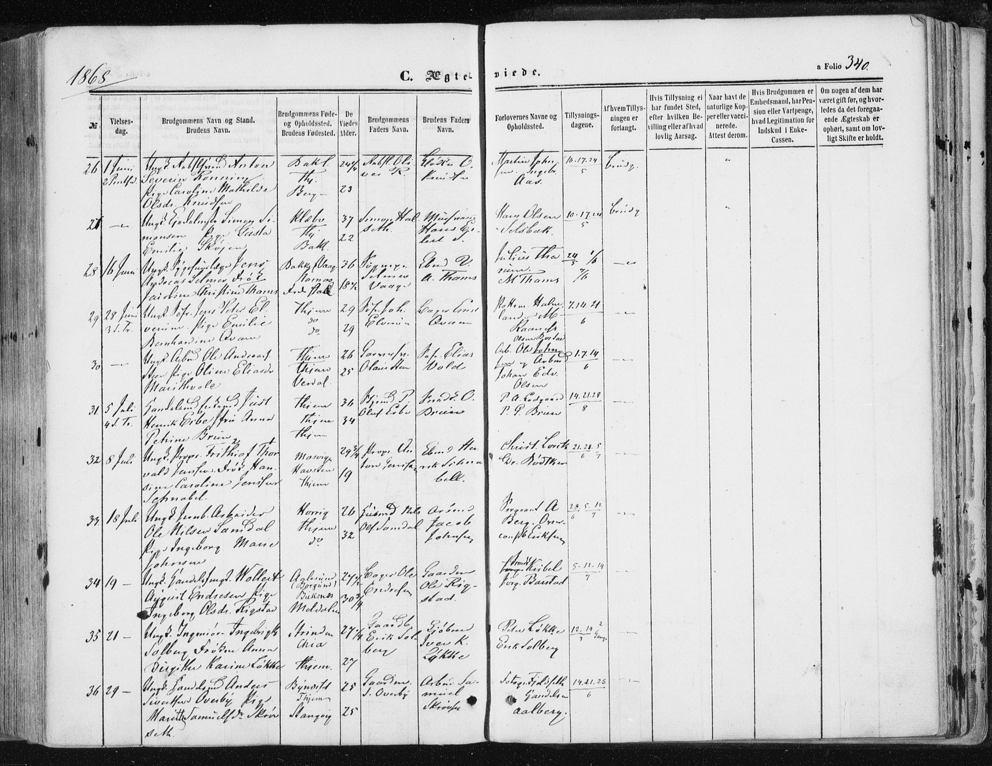 Ministerialprotokoller, klokkerbøker og fødselsregistre - Sør-Trøndelag, SAT/A-1456/602/L0115: Parish register (official) no. 602A13, 1860-1872, p. 340