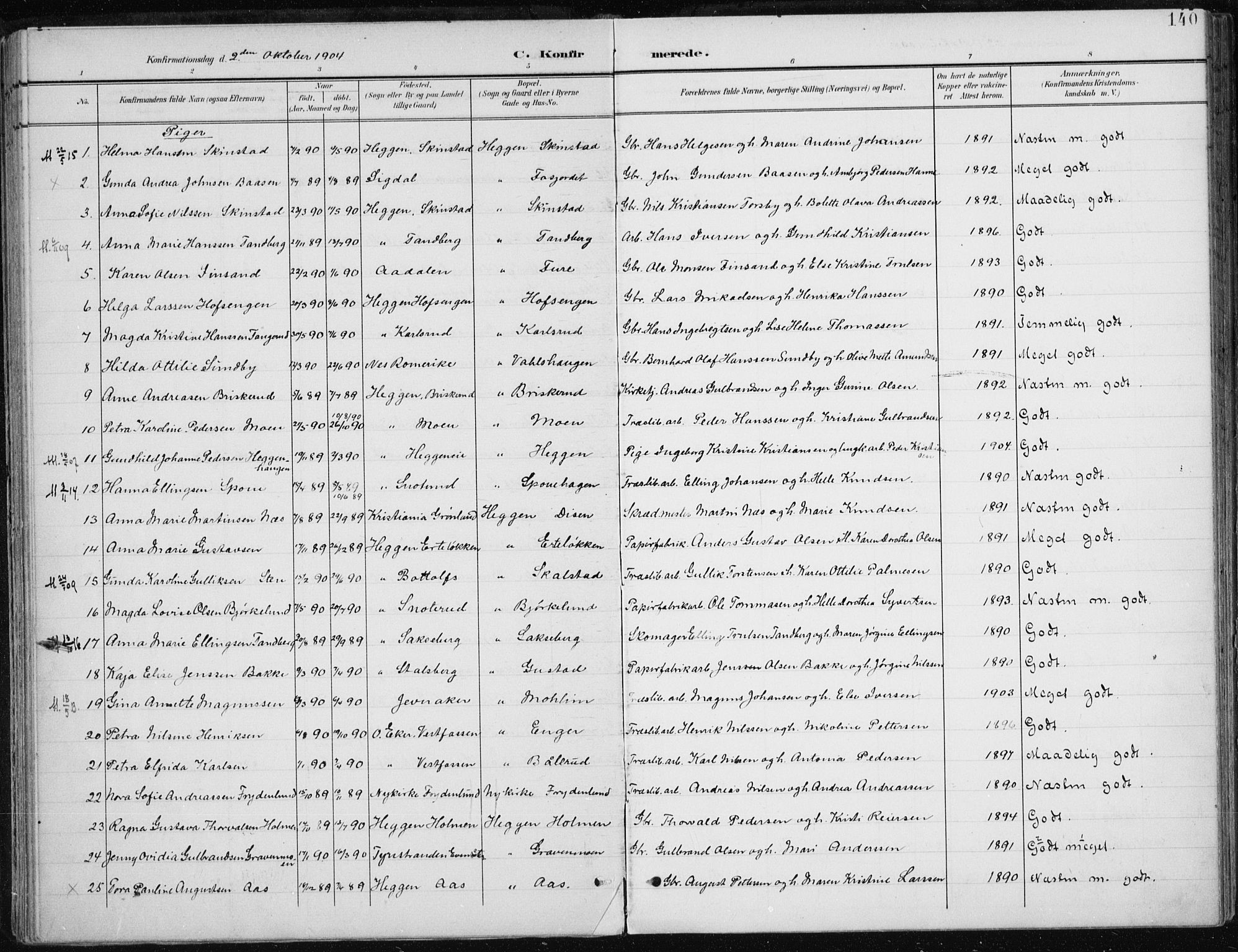 Modum kirkebøker, AV/SAKO-A-234/F/Fa/L0013: Parish register (official) no. 13, 1899-1907, p. 140