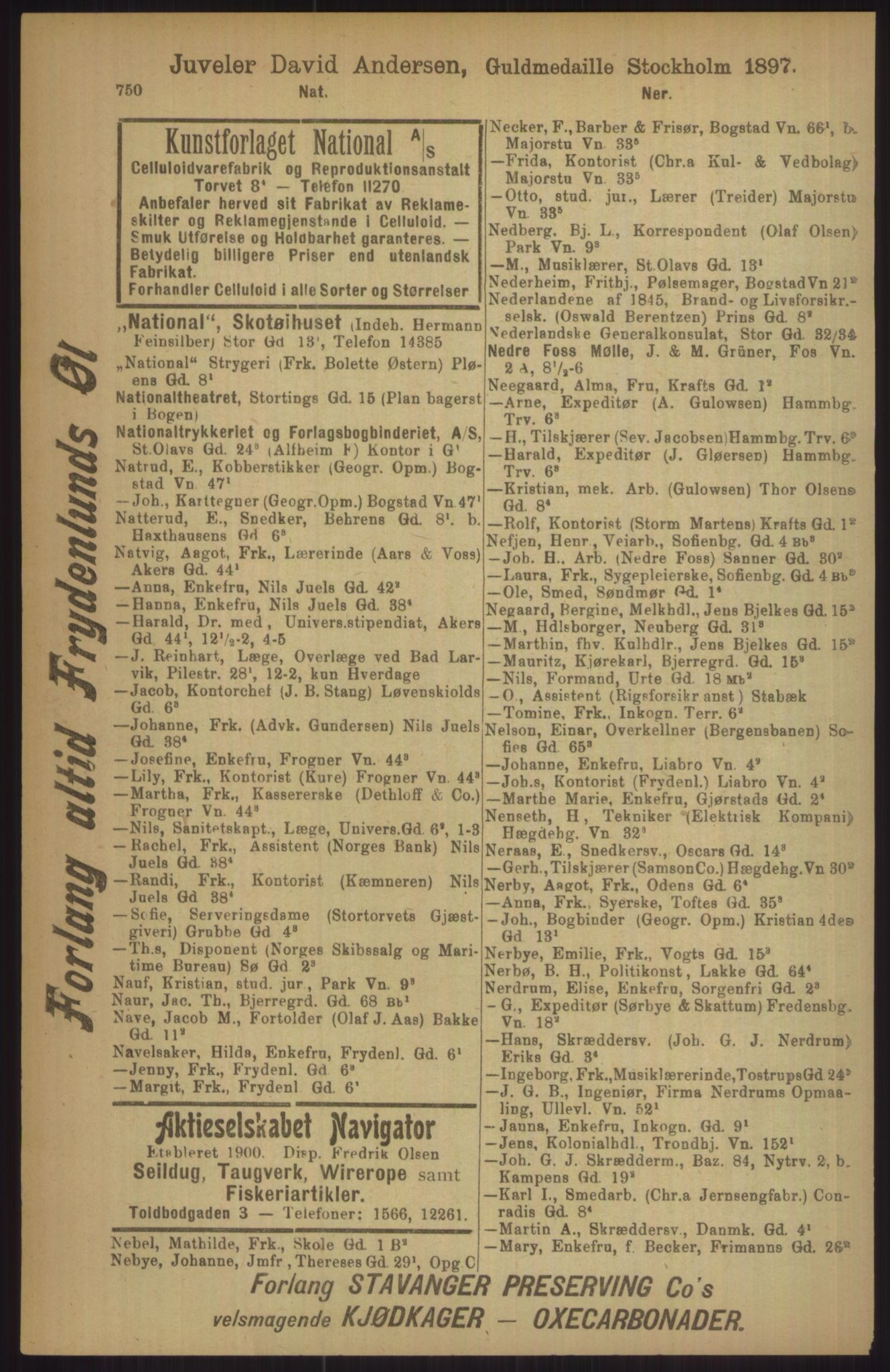 Kristiania/Oslo adressebok, PUBL/-, 1911, p. 750